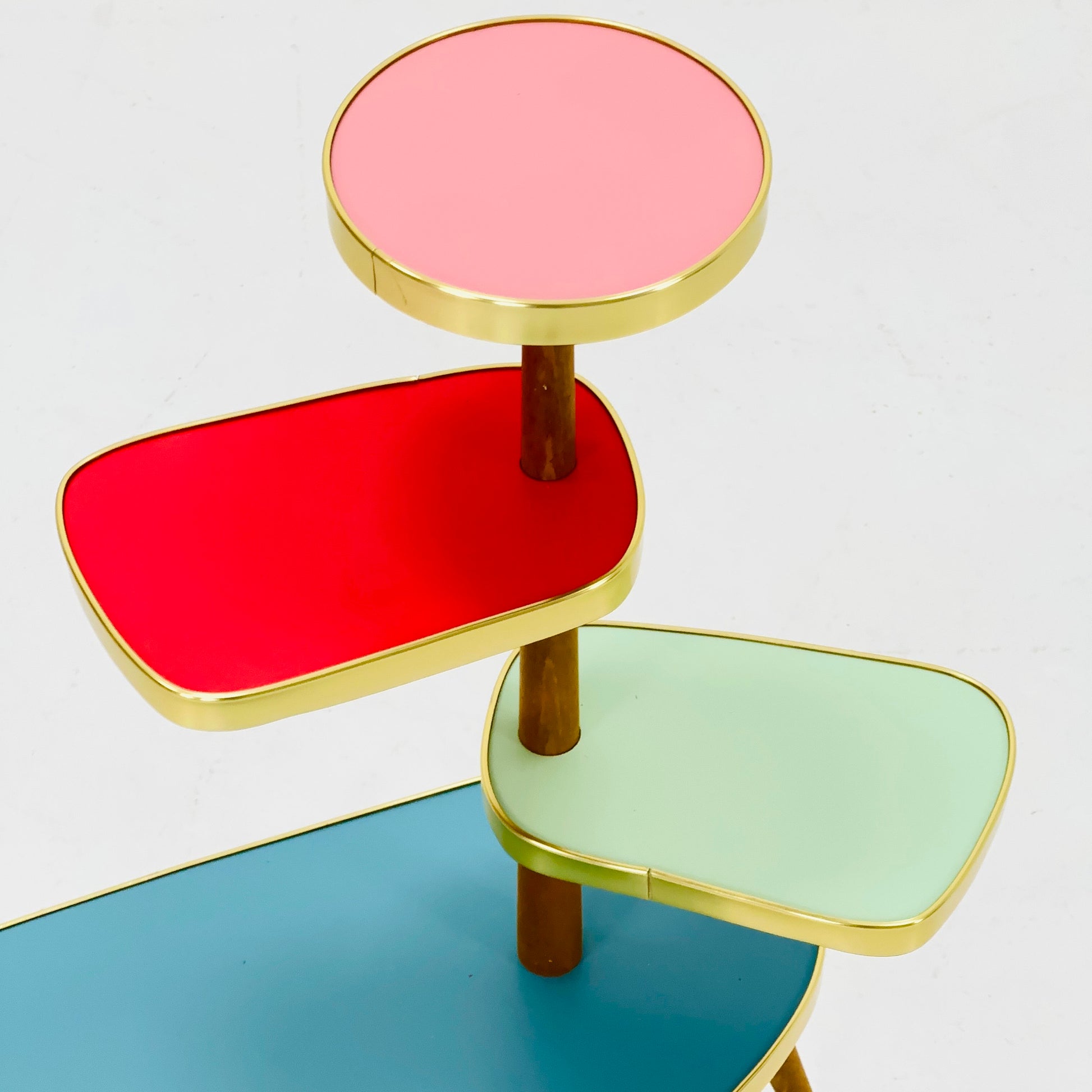 1950s German Plant Stand, Colorful Vintage Mid-Century Minimalist Indoor Plant Stand Side Table Retro flower table