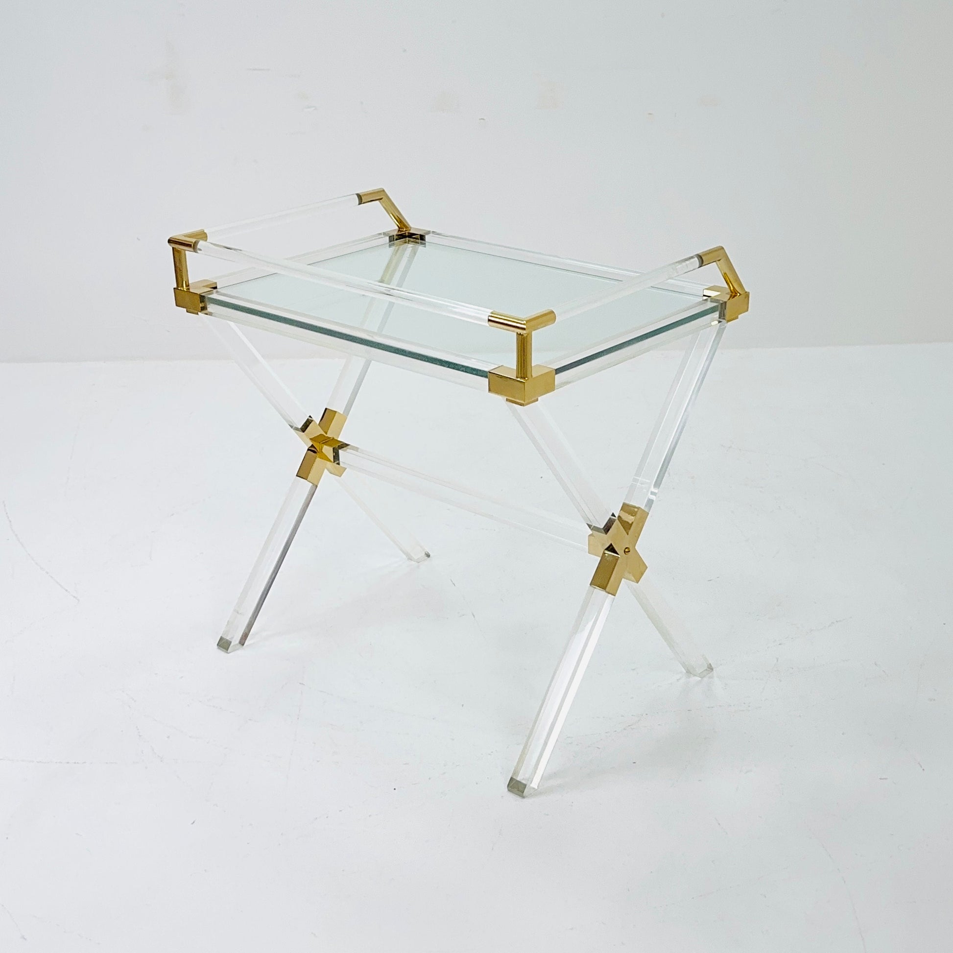 Mid century Hollywood Regency Charles Hollis Jones Large Lucite Brass Bar Table 1970s