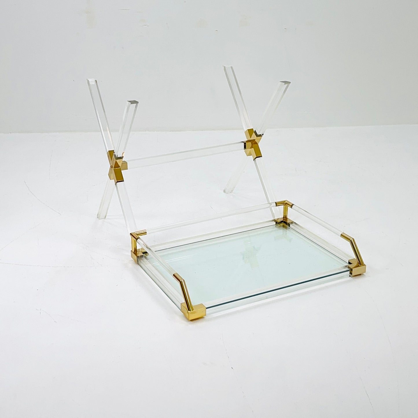 Mid century Hollywood Regency Charles Hollis Jones Large Lucite Brass Bar Table 1970s