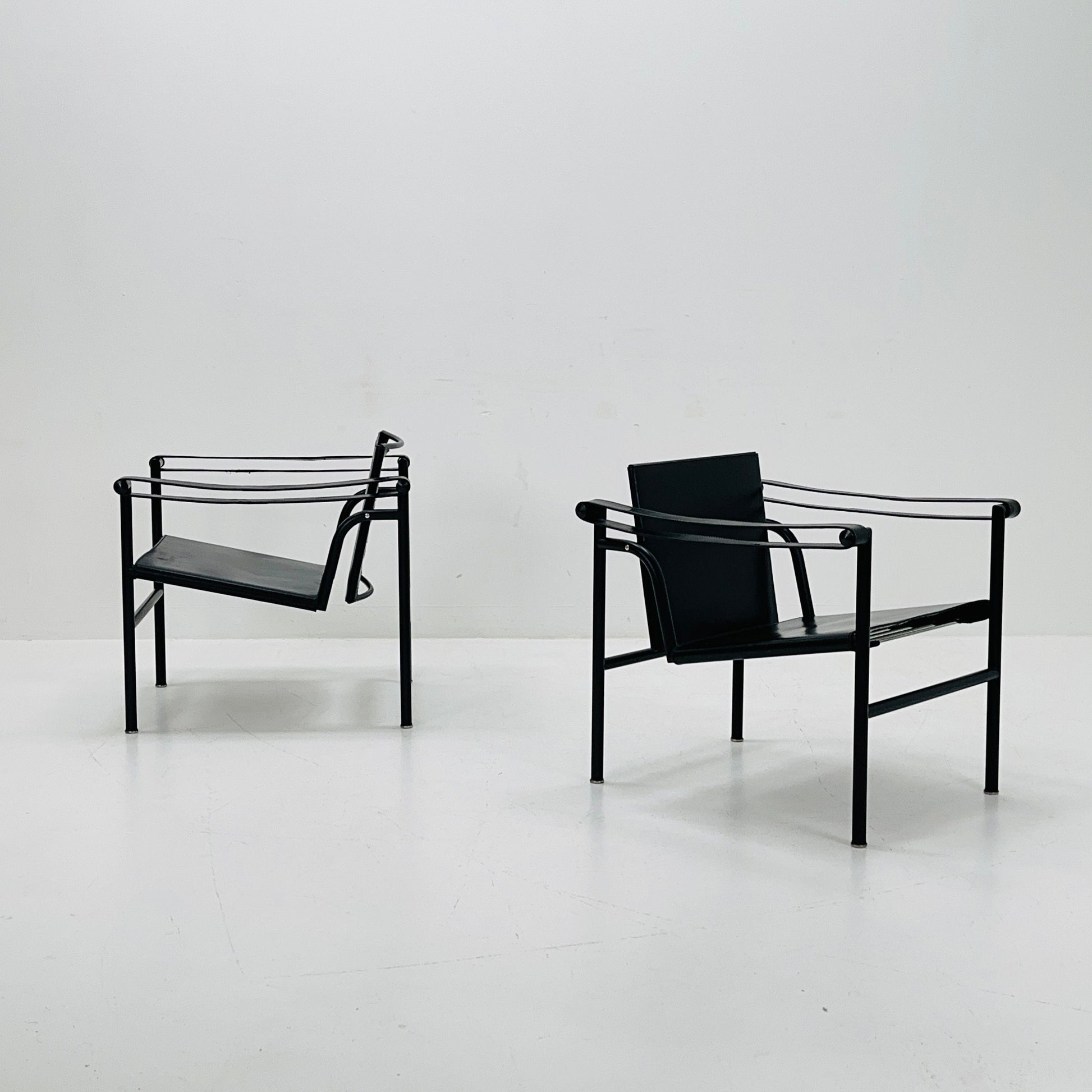 1 of 2 Lc 1 Mid century black edition armchair by Le Corbusier for Cassina Italy 1970s