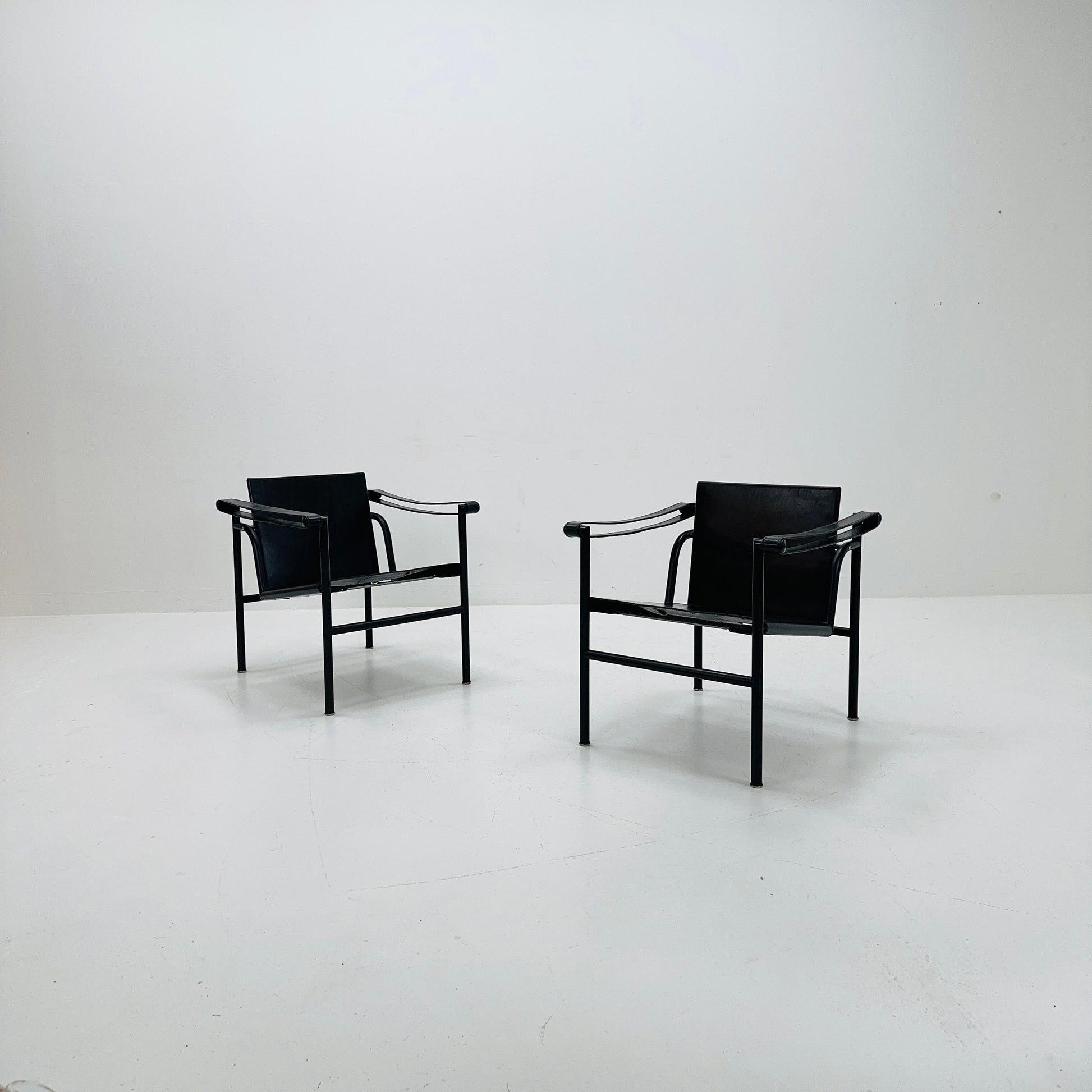 1 of 2 Lc 1 Mid century black edition armchair by Le Corbusier for Cassina Italy 1970s