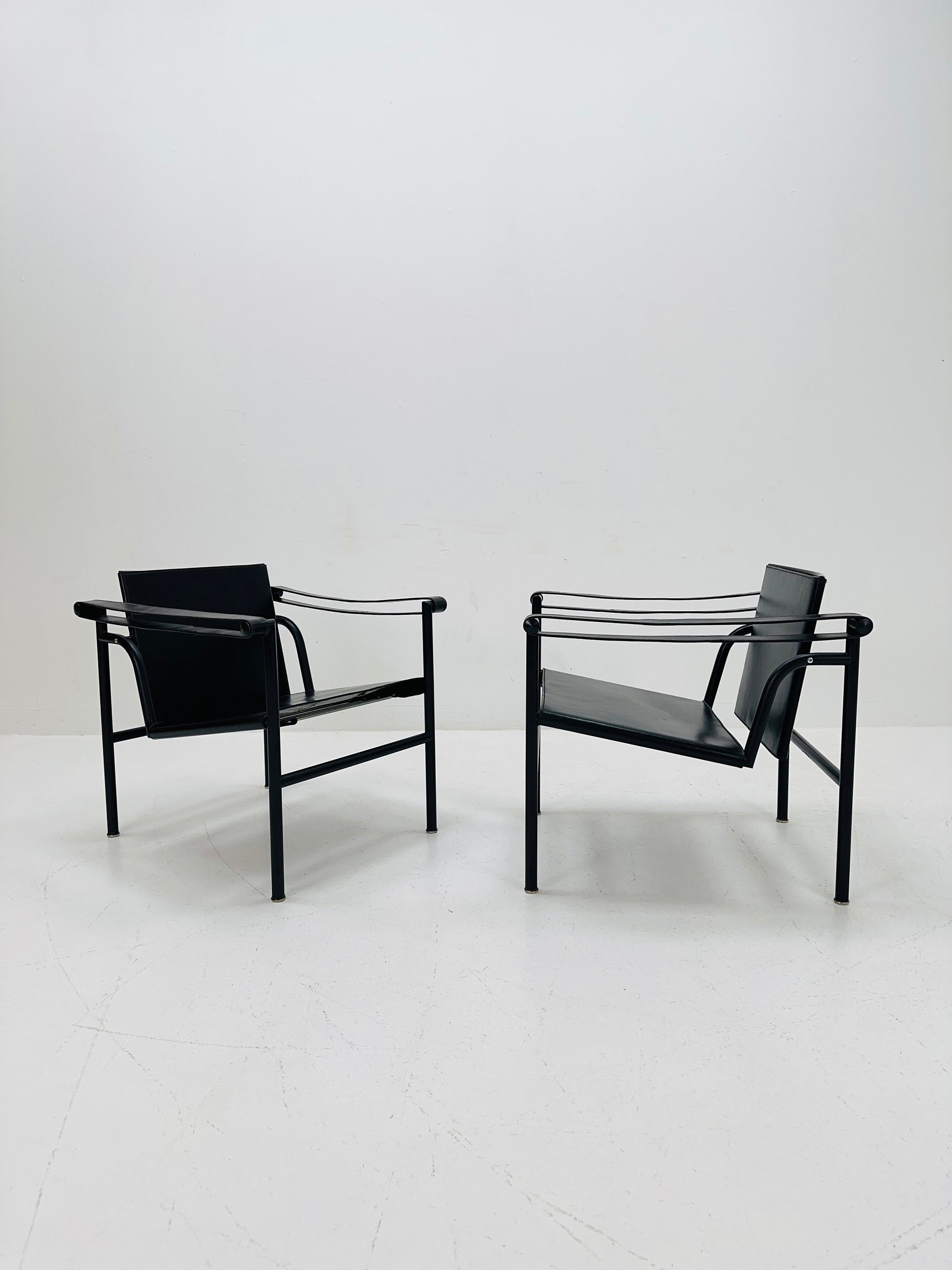 1 of 2 Lc 1 Mid century black edition armchair by Le Corbusier for Cassina Italy 1970s