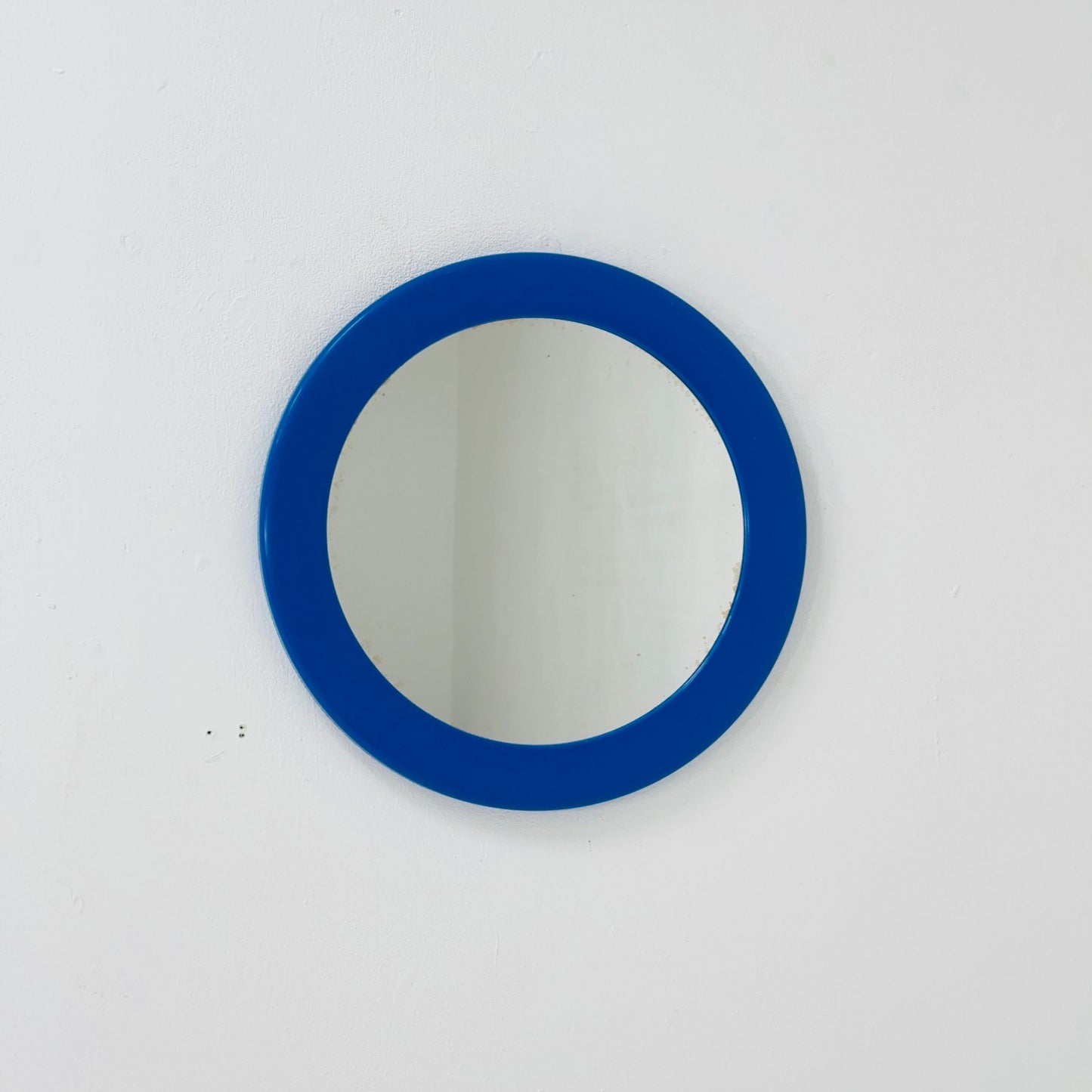 Space Age round wall mirror blue frame in plastic by Syla, France 1970s