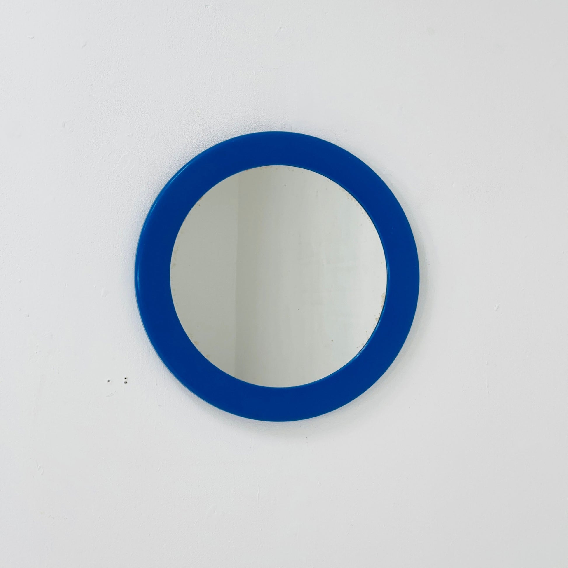 Space Age round wall mirror blue frame in plastic by Syla, France 1970s