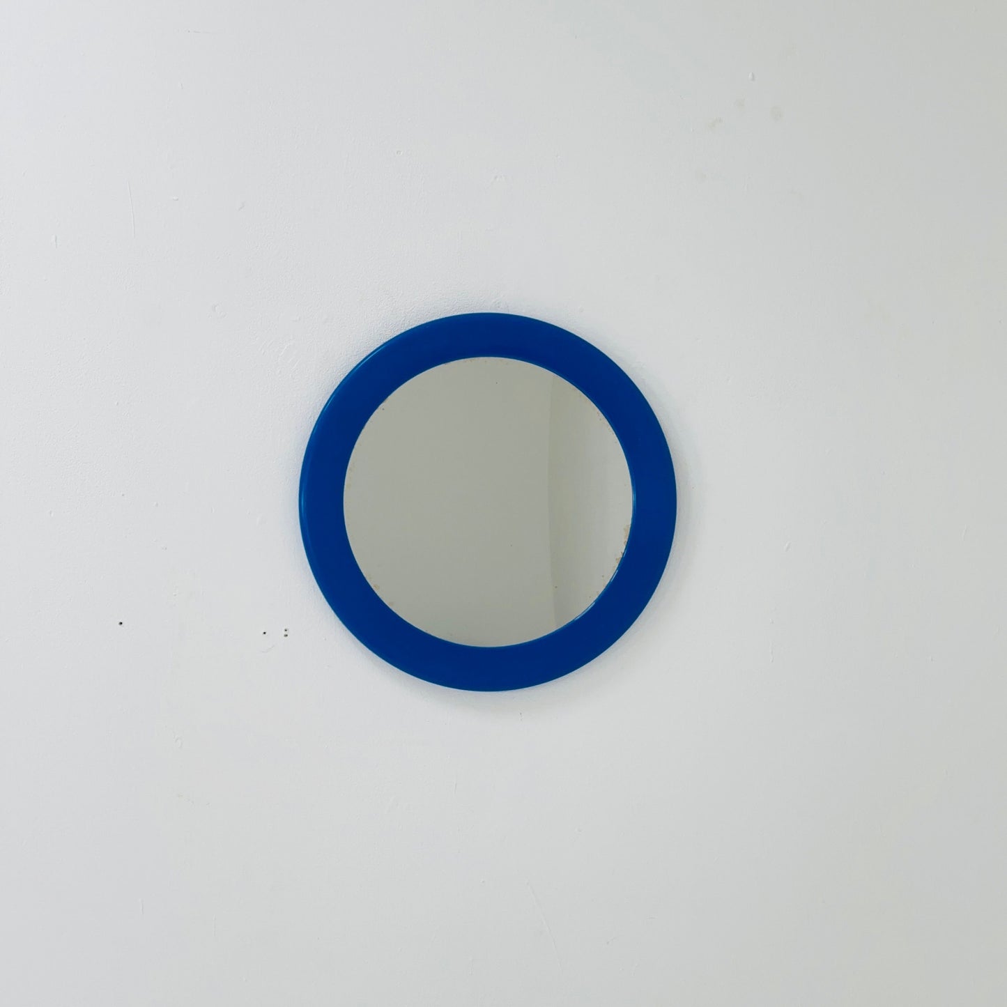 Space Age round wall mirror blue frame in plastic by Syla, France 1970s