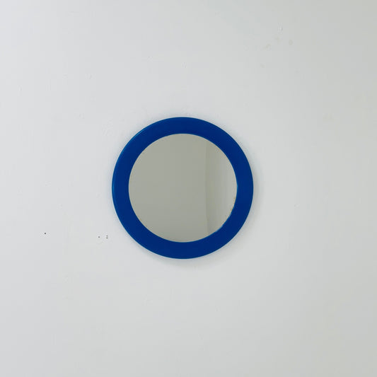 Space Age round wall mirror blue frame in plastic by Syla, France 1970s
