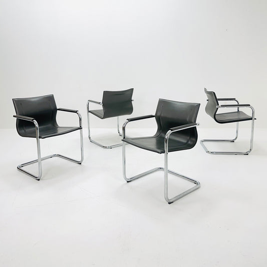 Set of 4 Italian Cantilever MG15 leather Armchairs by Matteo Grassi, 1970s