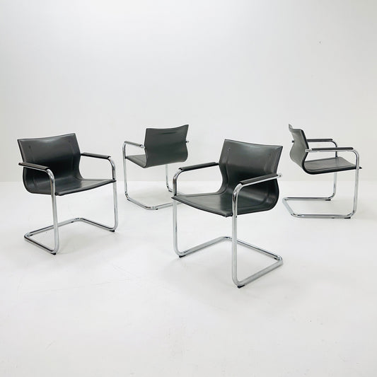 Set of 4 Italian Cantilever MG15 leather Armchairs by Matteo Grassi, 1970s