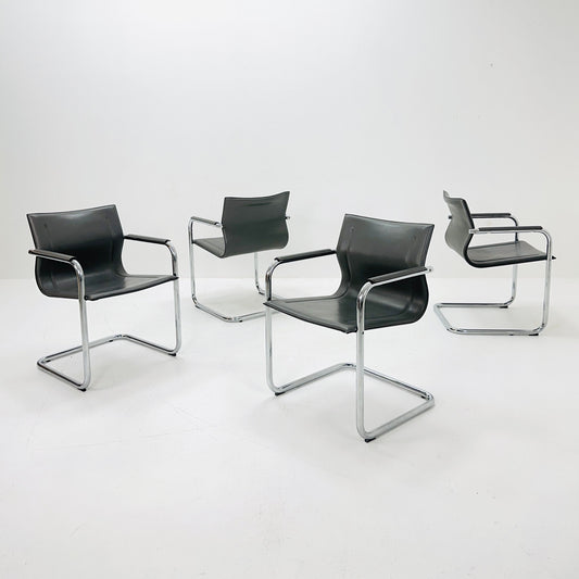 Set of 4 Italian Cantilever MG15 leather Armchairs by Matteo Grassi, 1970s