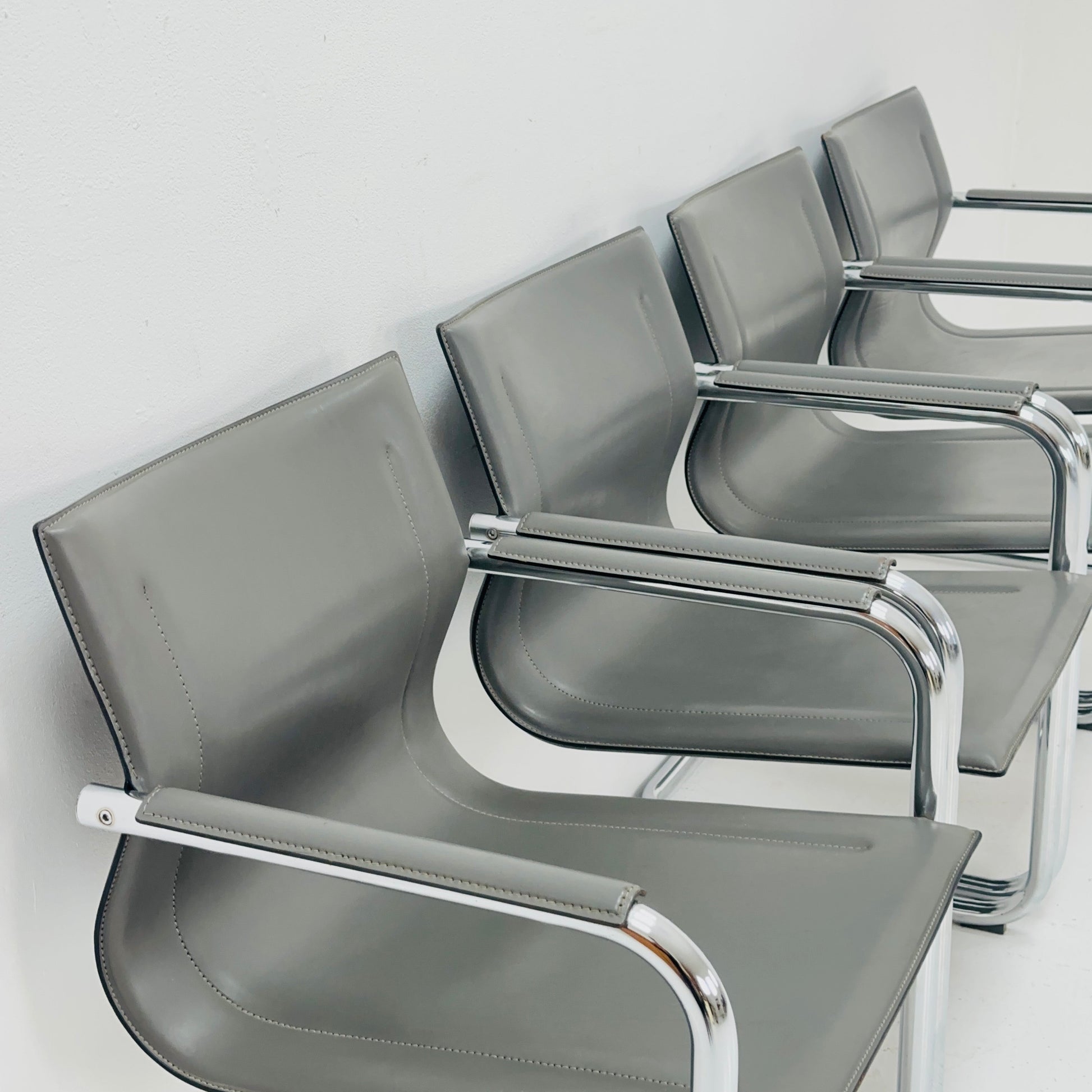 Set of 4 Italian Cantilever MG15 leather Armchairs by Matteo Grassi, 1970s