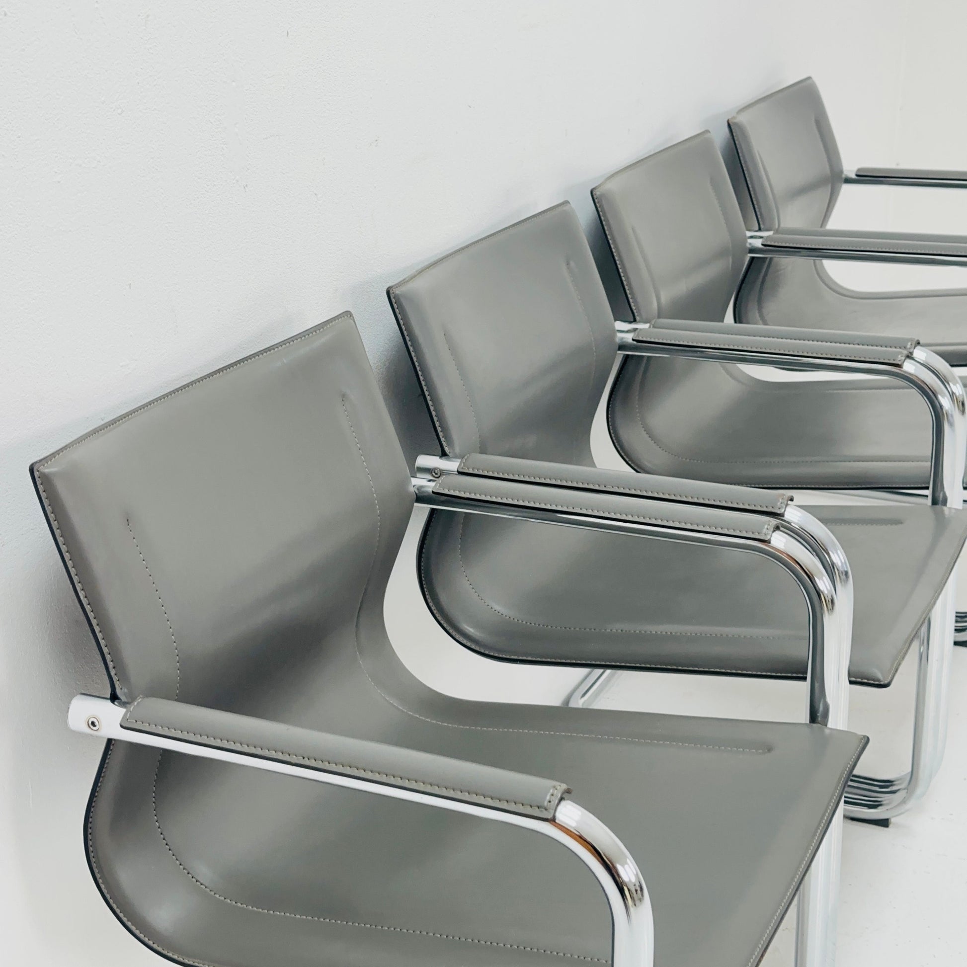 Set of 4 Italian Cantilever MG15 leather Armchairs by Matteo Grassi, 1970s