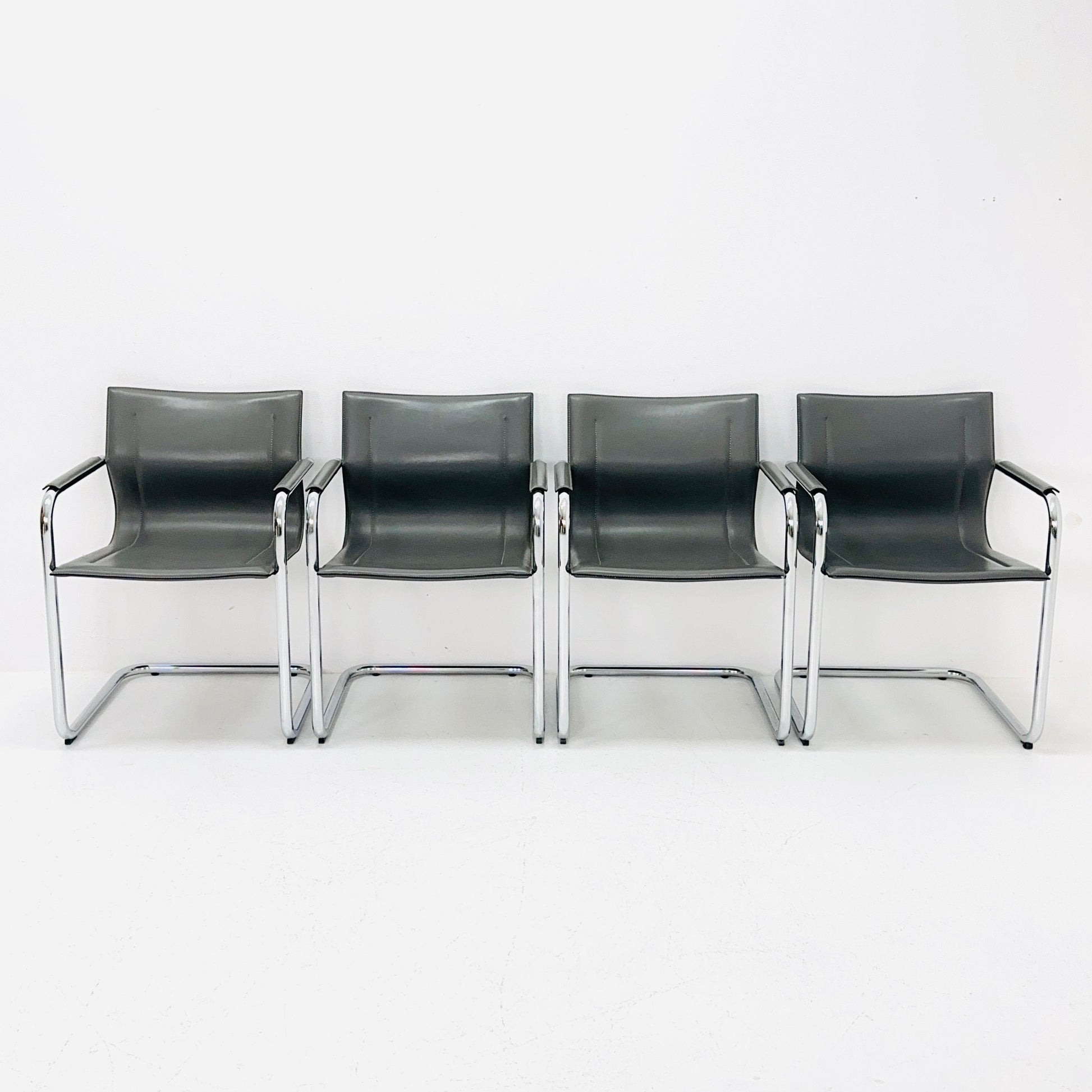 Set of 4 Italian Cantilever MG15 leather Armchairs by Matteo Grassi, 1970s