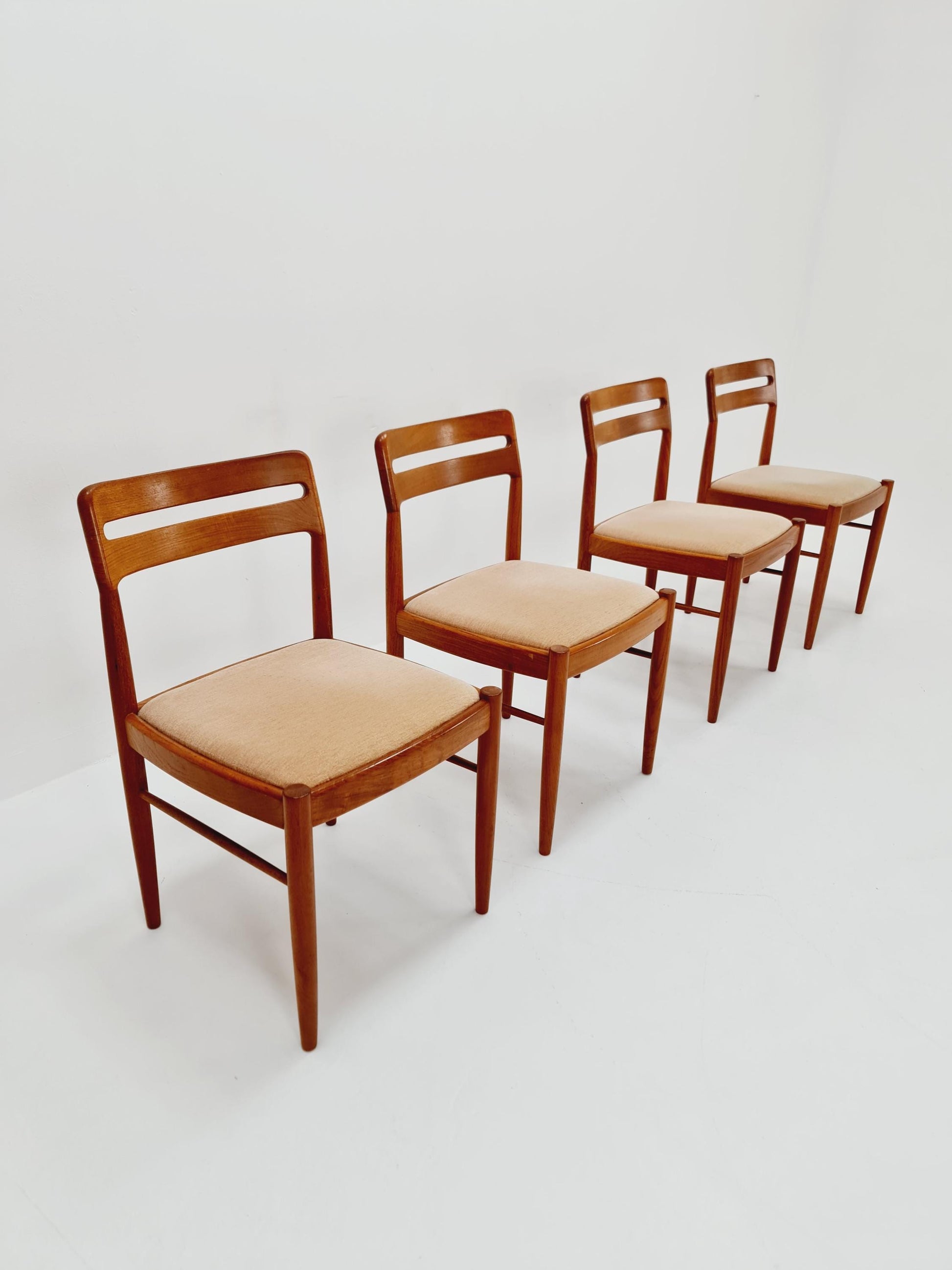 Danish teak Original fabric dining chairs by H. W. Klein for Bramin, 1960s, set of 4