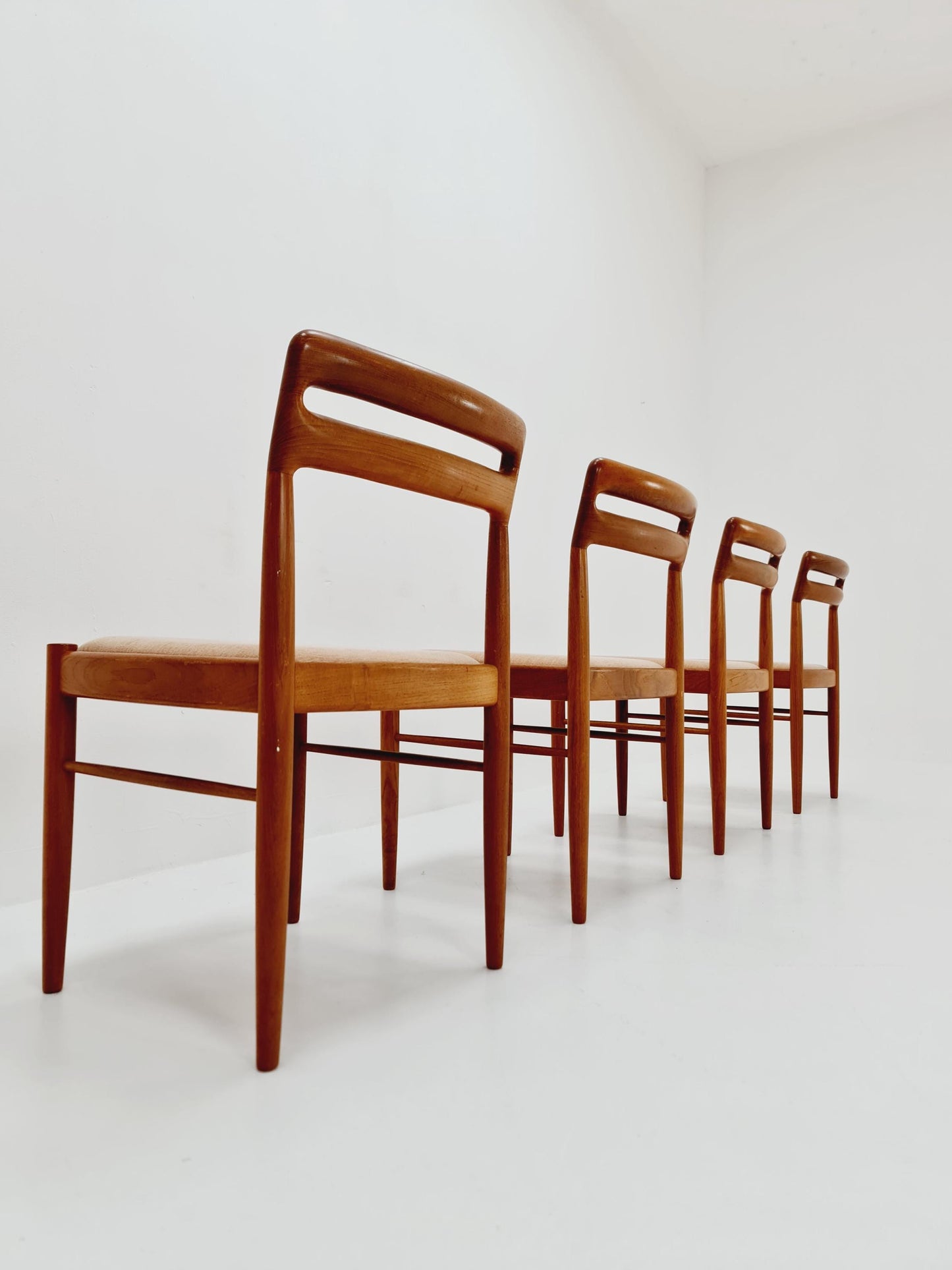 Danish teak Original fabric dining chairs by H. W. Klein for Bramin, 1960s, set of 4