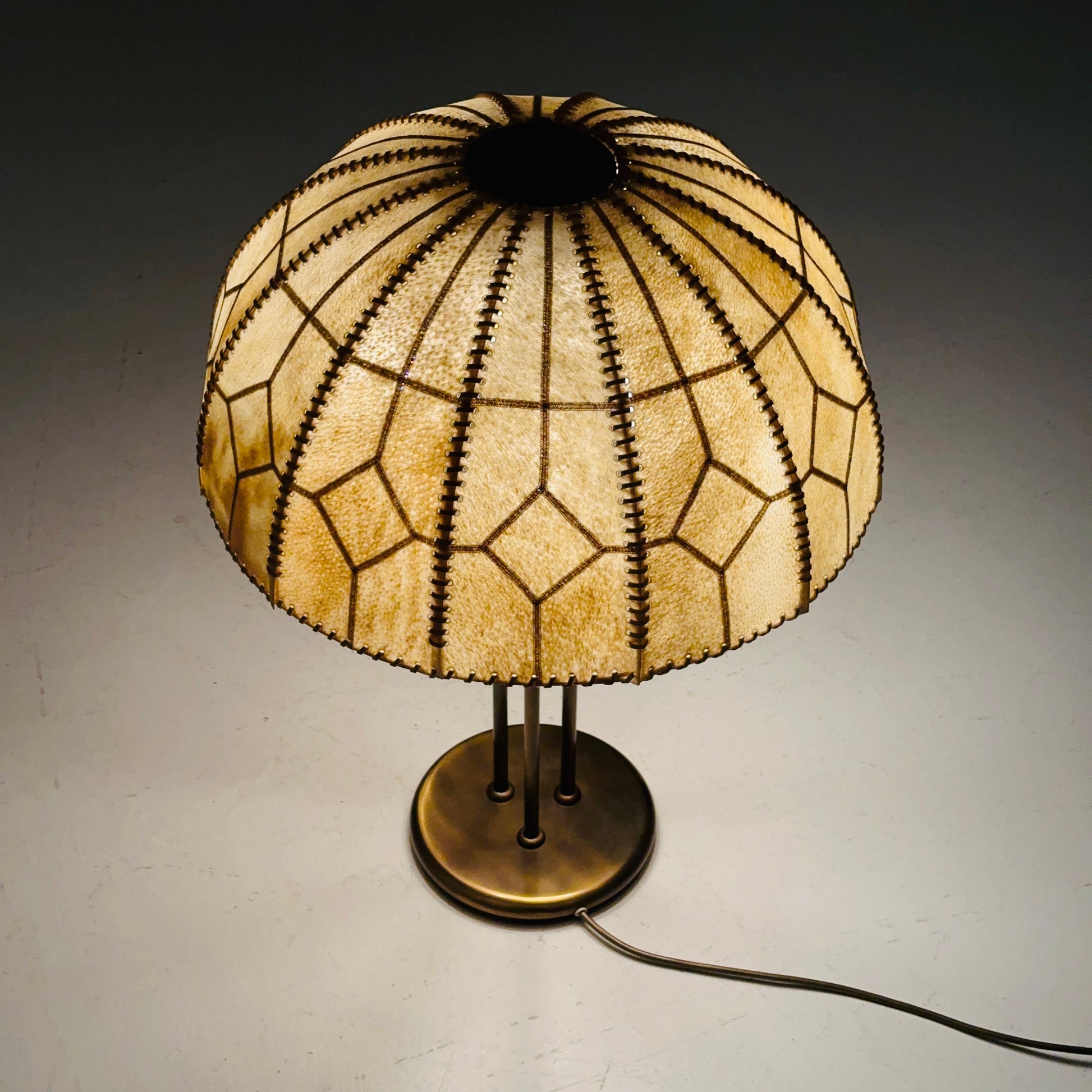 Mid century table lamp with sewn shade by Idell Kaiser Leuchten, 1960s