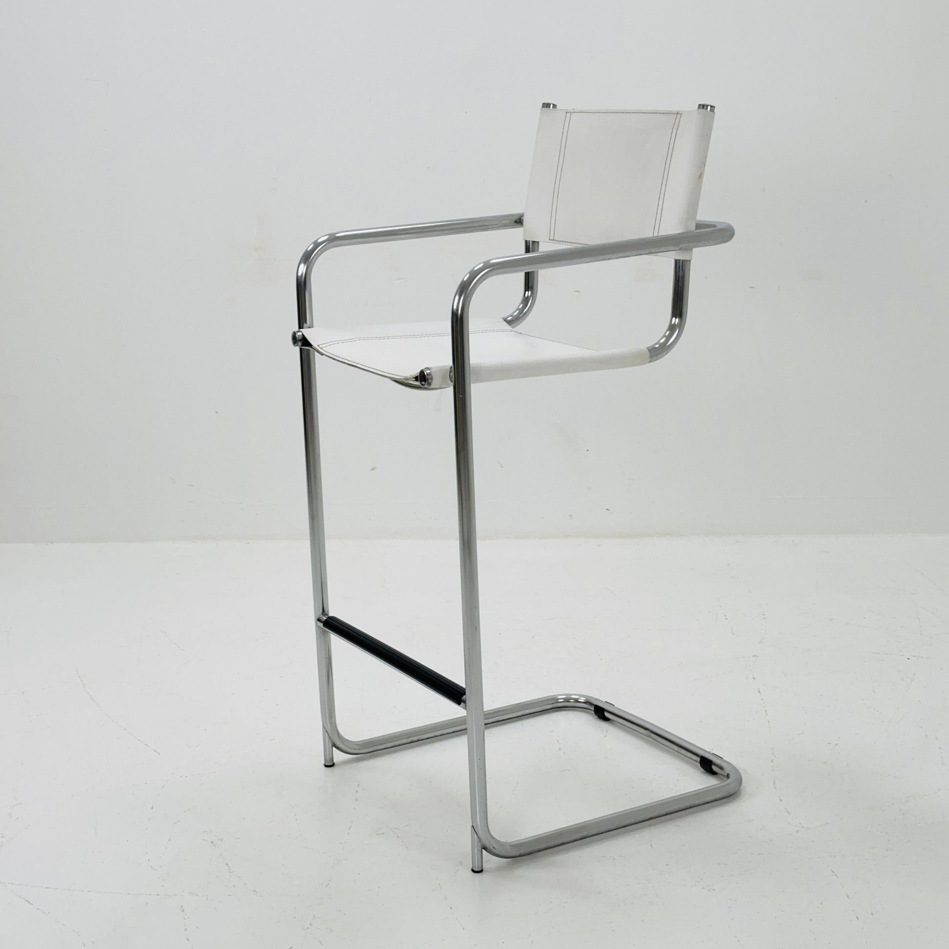 Mid-Century white leather and chrome barstool by Mart Stam Italy 1970s