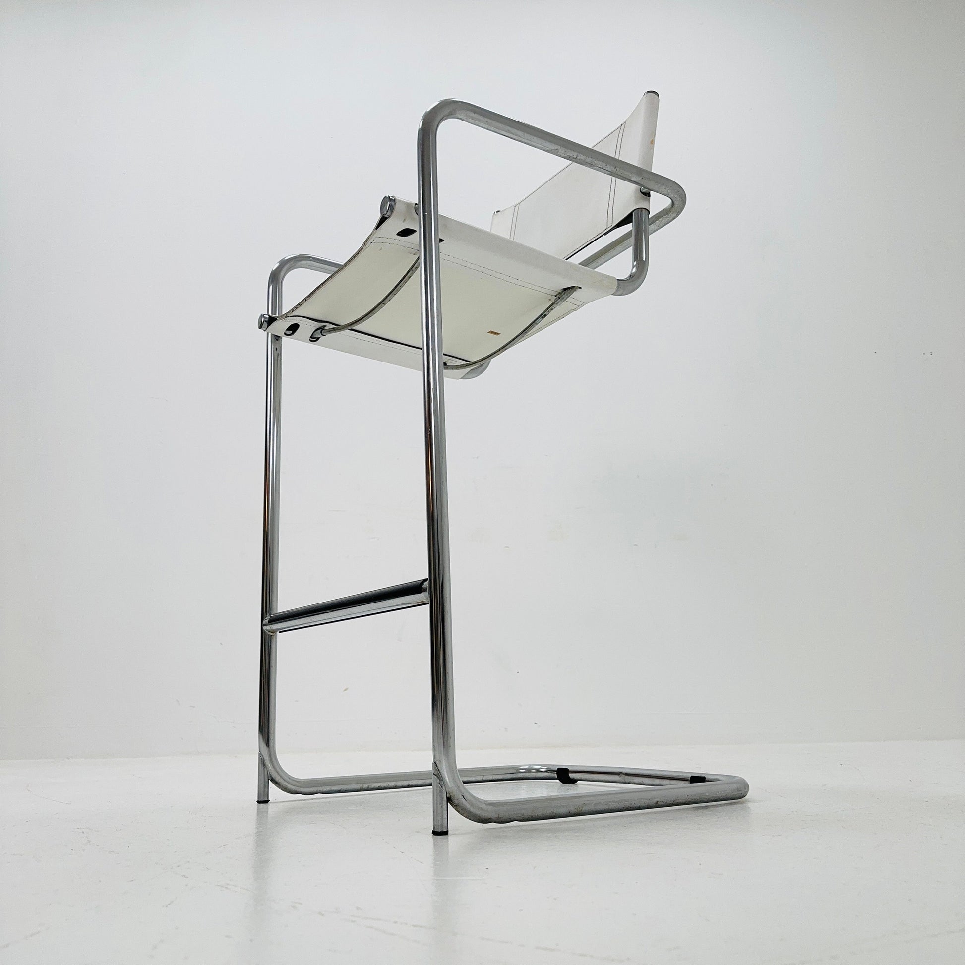 Mid-Century white leather and chrome barstool by Mart Stam Italy 1970s