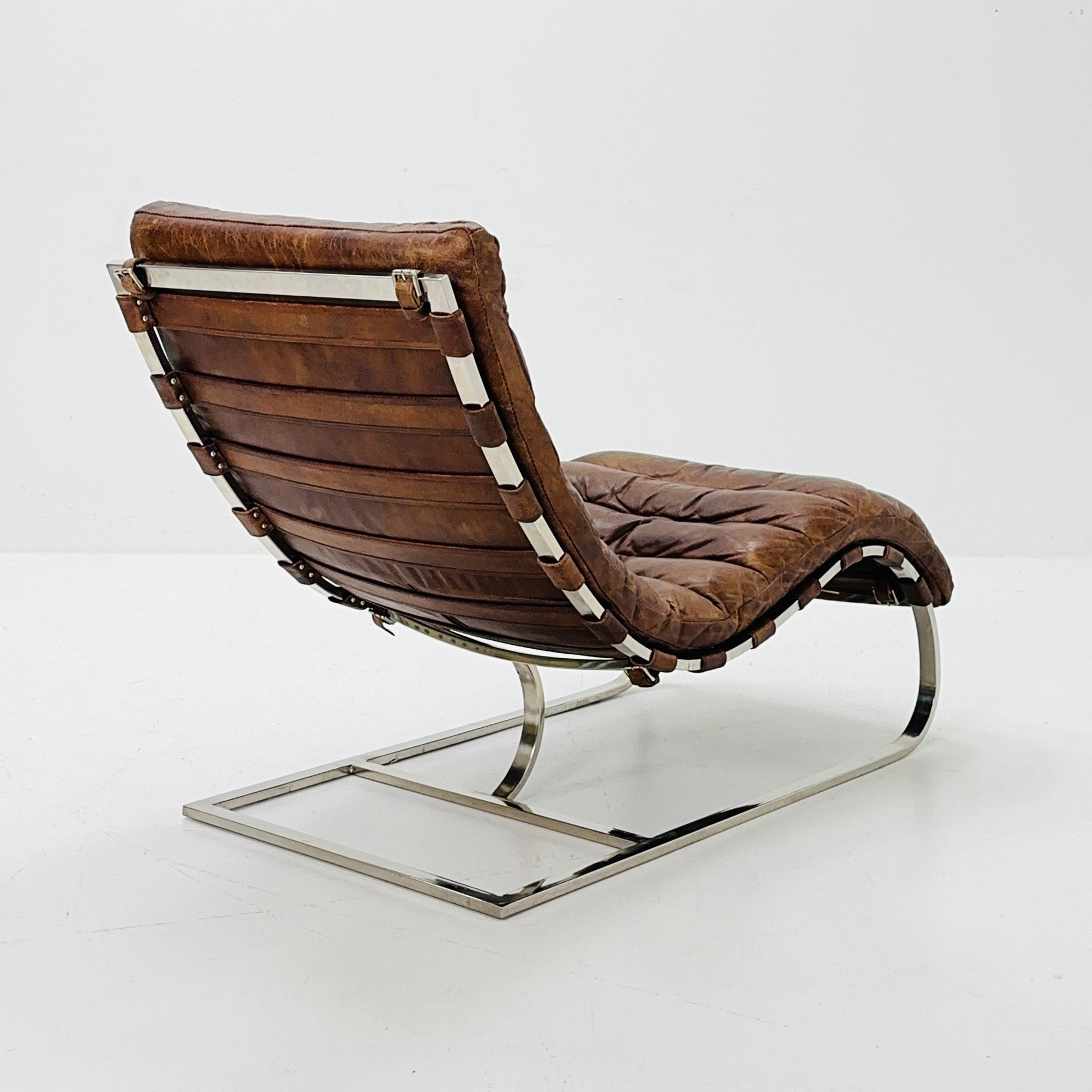 Mid Century Lounge chair leather and chrome, Ludwig Mies van der Rohe Italy '