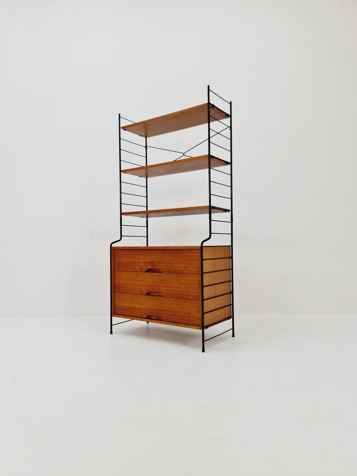 Free standing String shelf-system, bookcase with cabinet teak by WHB Germany, 1950s