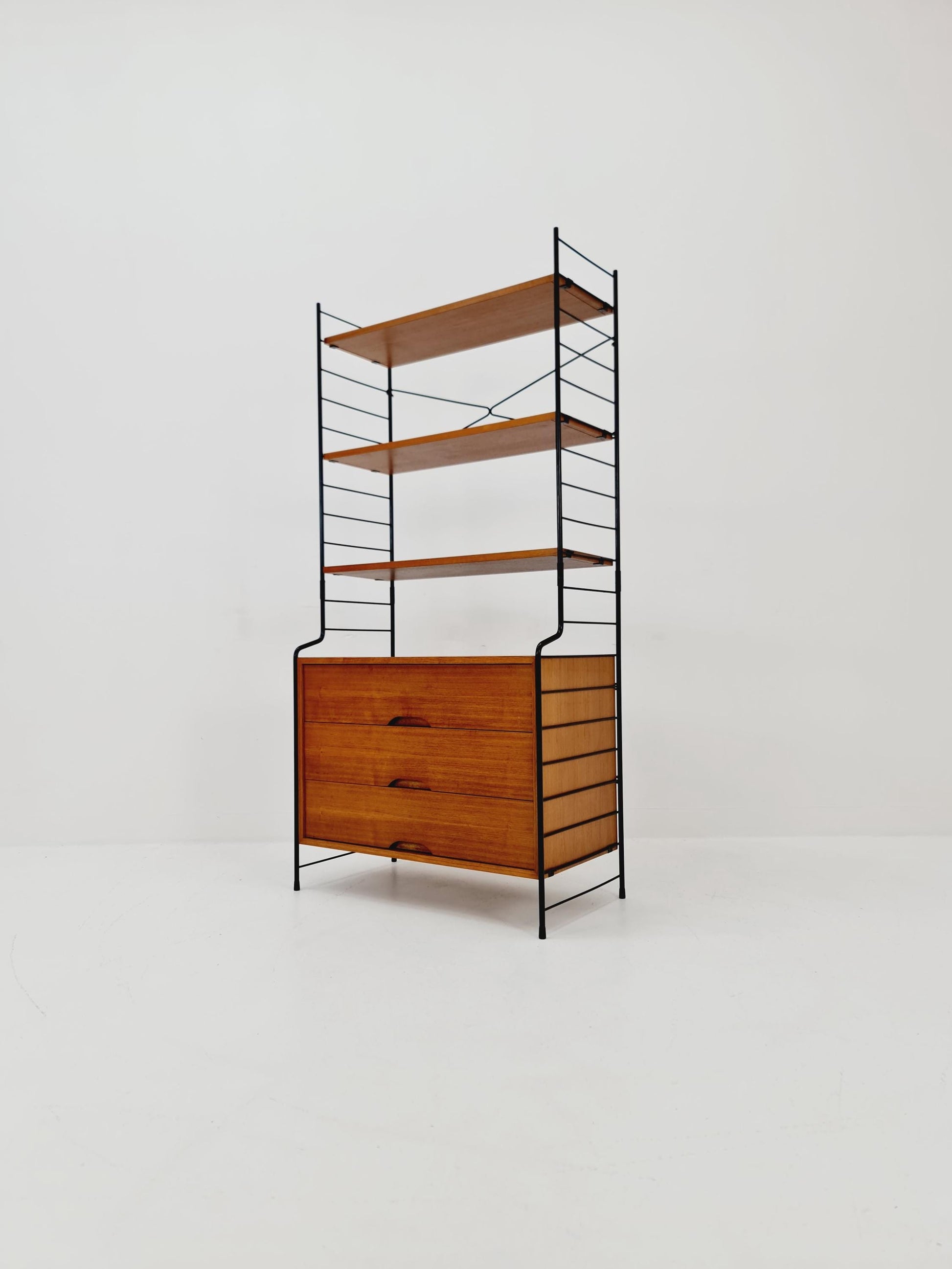 Free standing String shelf-system, bookcase with cabinet teak by WHB Germany, 1950s