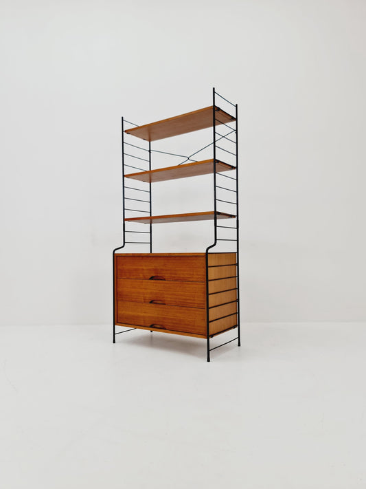 Free standing String shelf-system, bookcase with cabinet teak by WHB Germany, 1950s