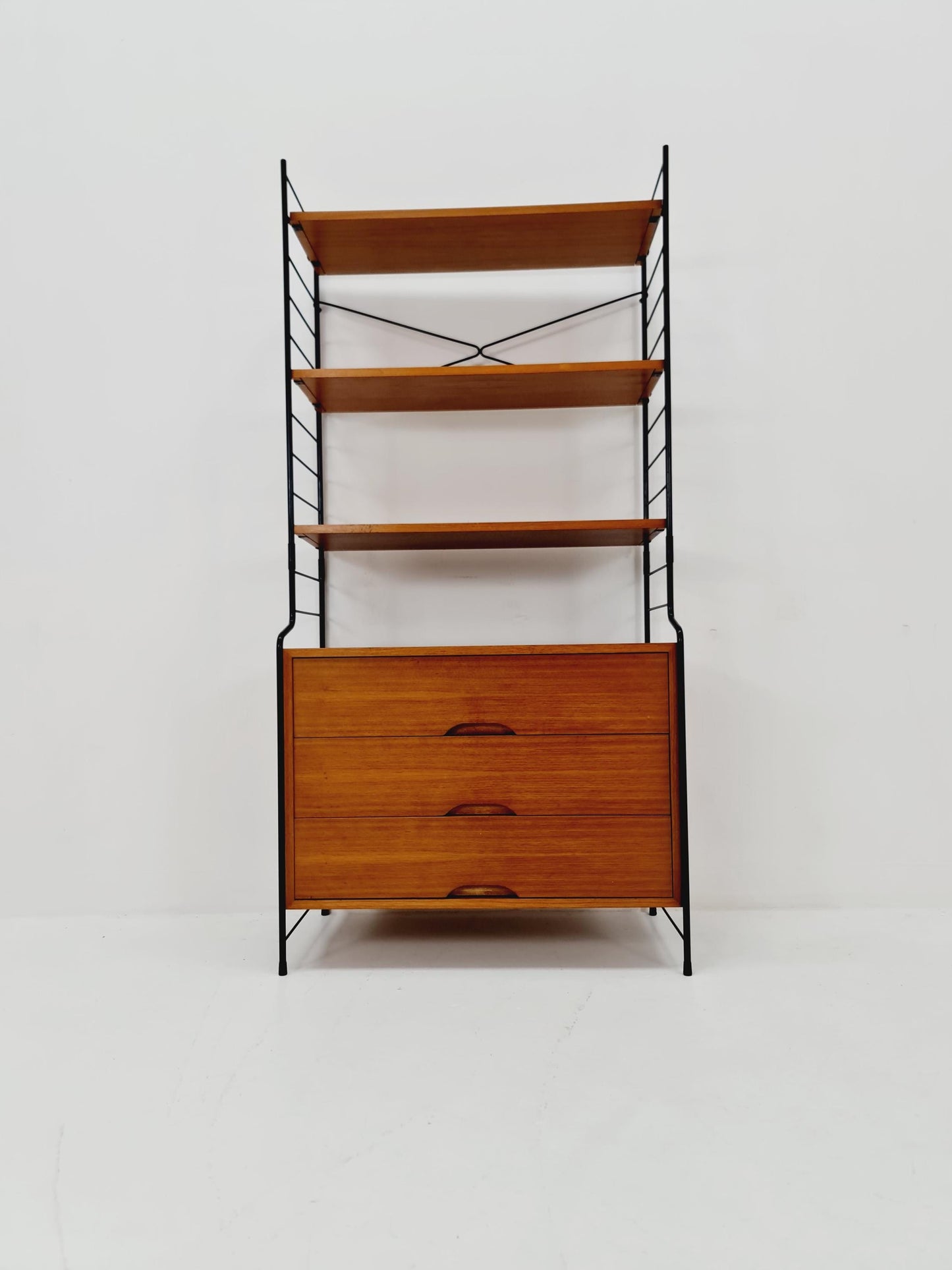 Free standing String shelf-system, bookcase with cabinet teak by WHB Germany, 1950s