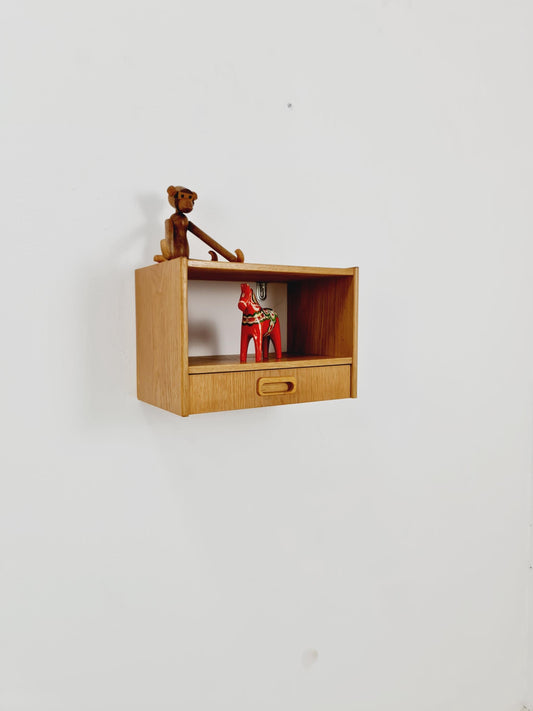 Scandinavian string oak floating/ hanging bedside table/ nightstand, 1960s