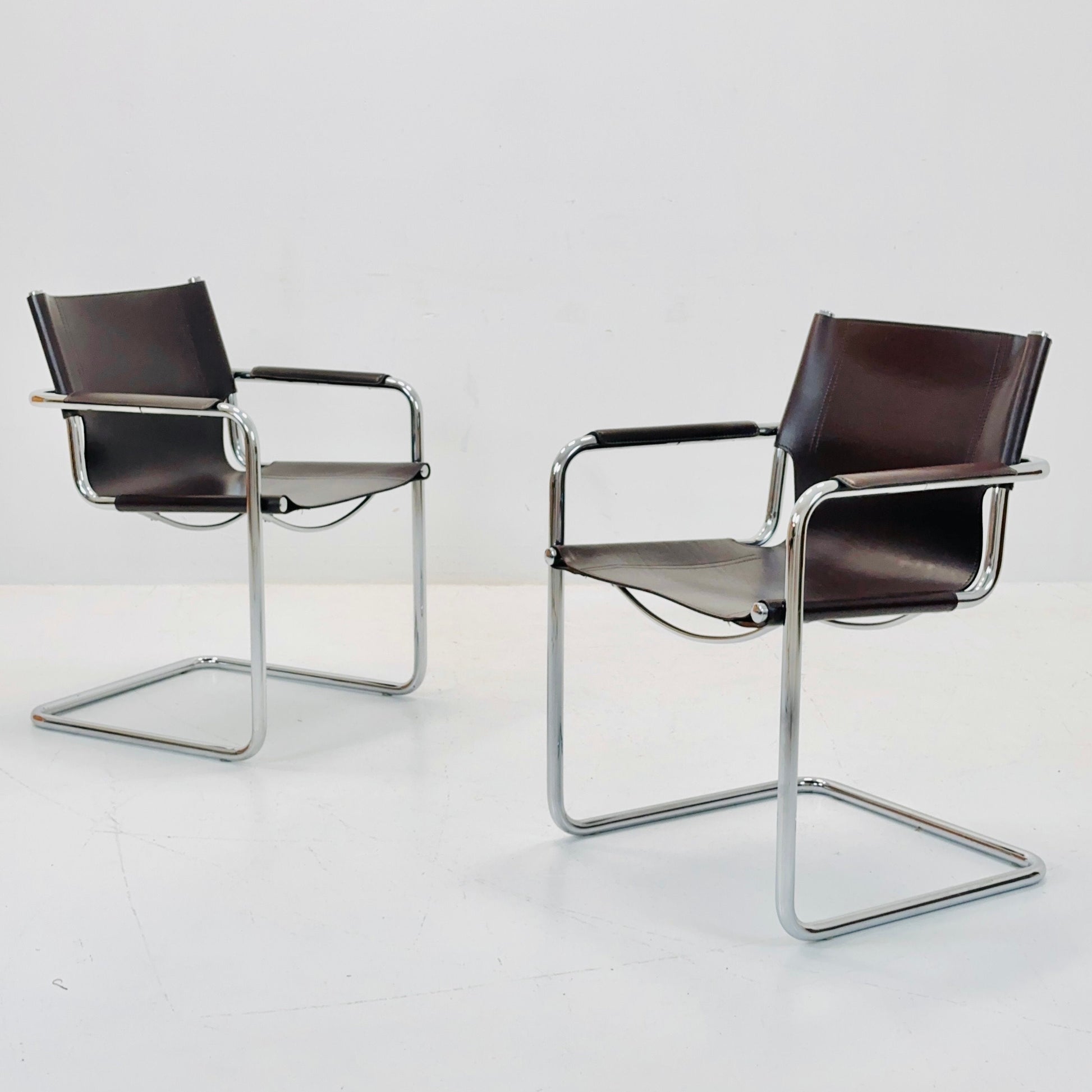 Set of 2 Matteo Grassi visitor chairs in dark brown leather 1970s Italy