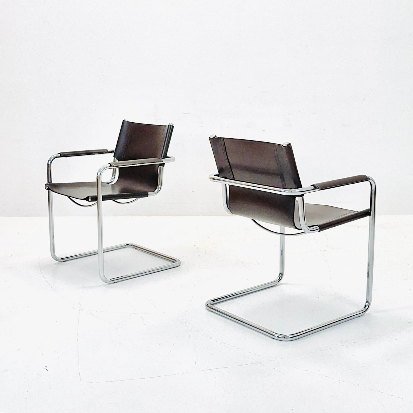 Set of 2 Matteo Grassi visitor chairs in dark brown leather 1970s Italy
