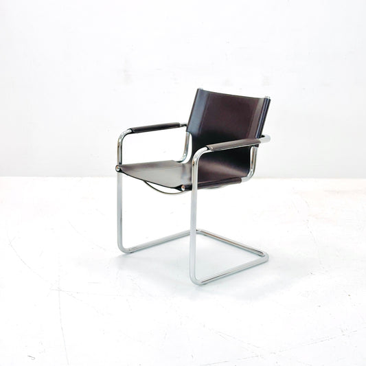 1 of 4 Matteo Grassi visitor chair in brown leather 1970s
