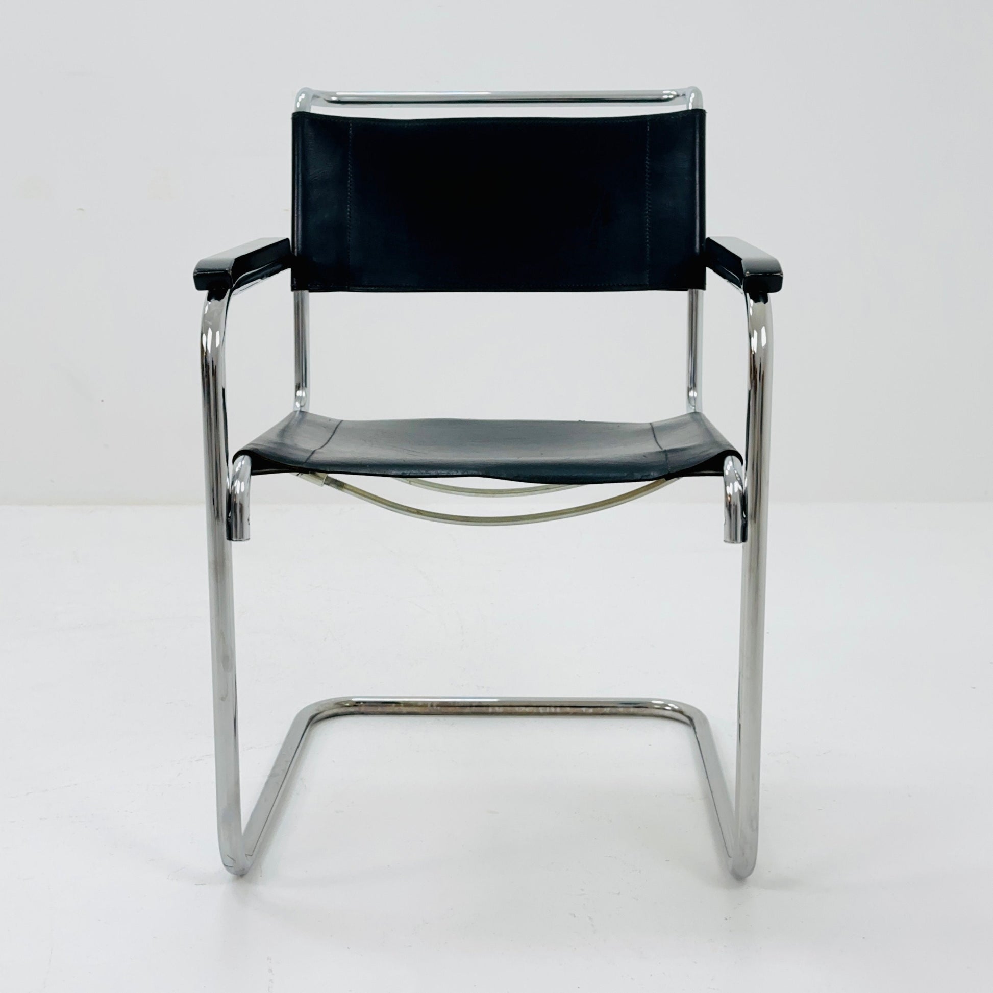 Mid century Bauhaus black leather iconic S34 armchair by mart Stam for Thonet 1980s