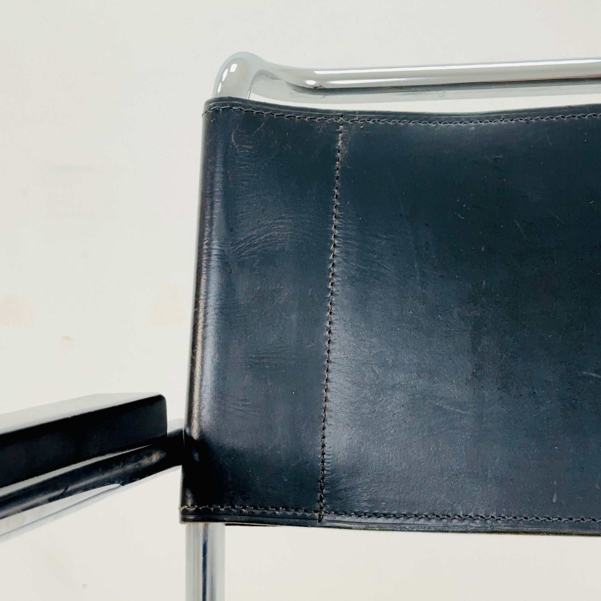 Mid century Bauhaus black leather iconic S34 armchair by mart Stam for Thonet 1980s