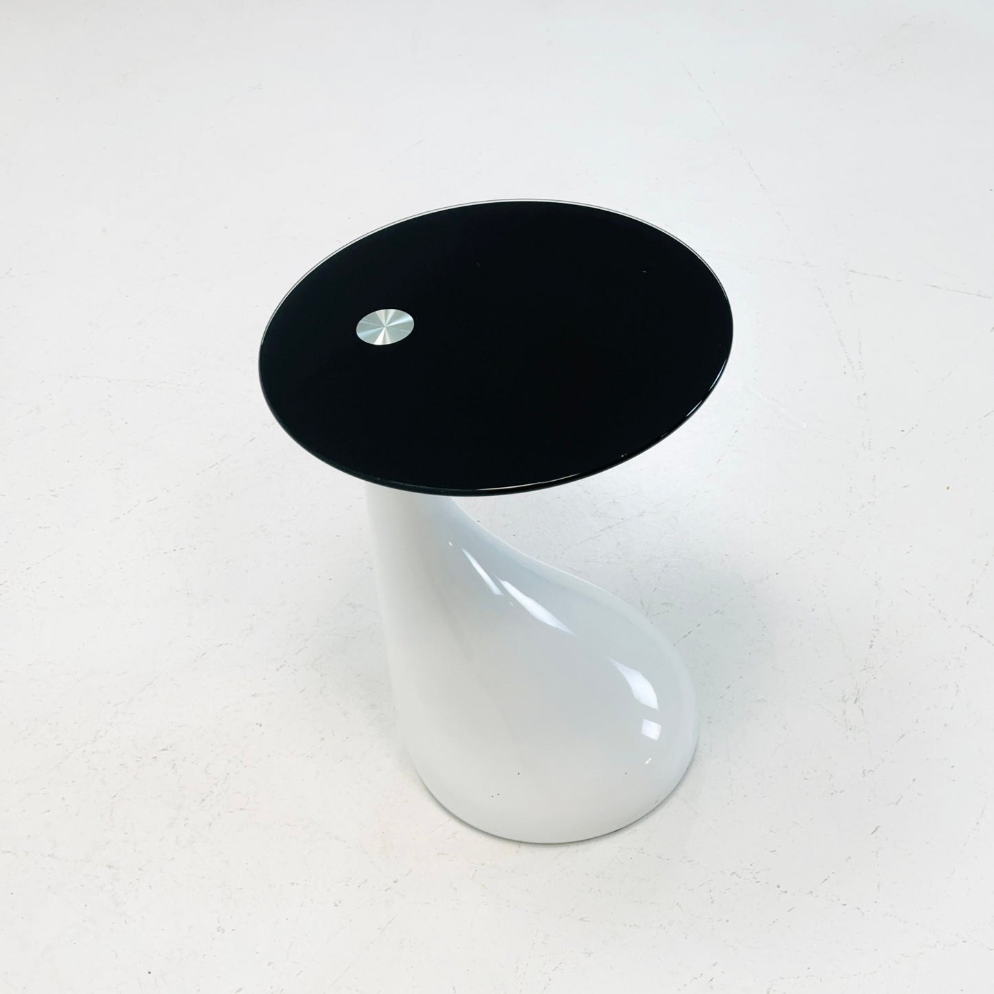 Mid-Century Style Side Table - Pop Art Bedside Table, white and black Glass Germany