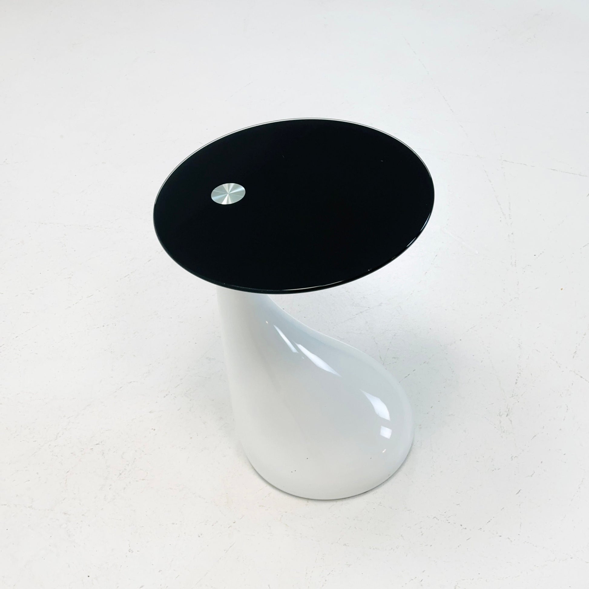 Mid-Century Style Side Table - Pop Art Bedside Table, white and black Glass Germany
