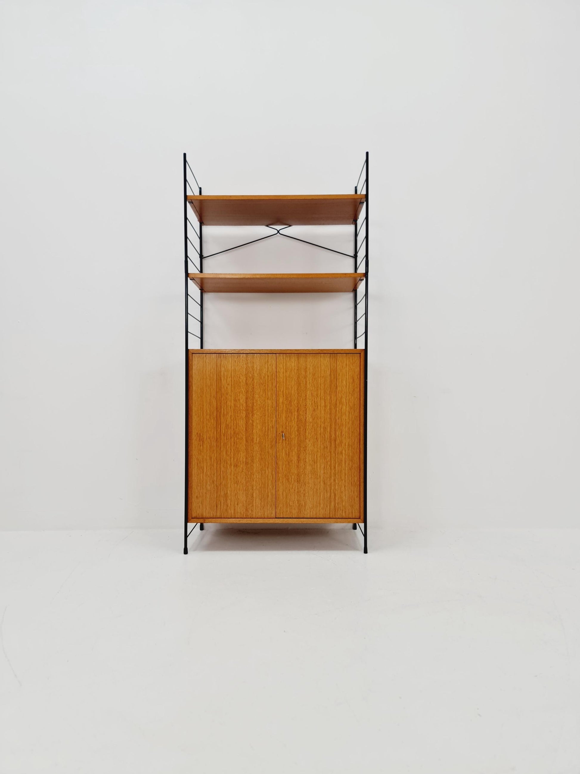 Free standing String shelf-system, bookcase with cabinet teak by WHB Germany, 1950s