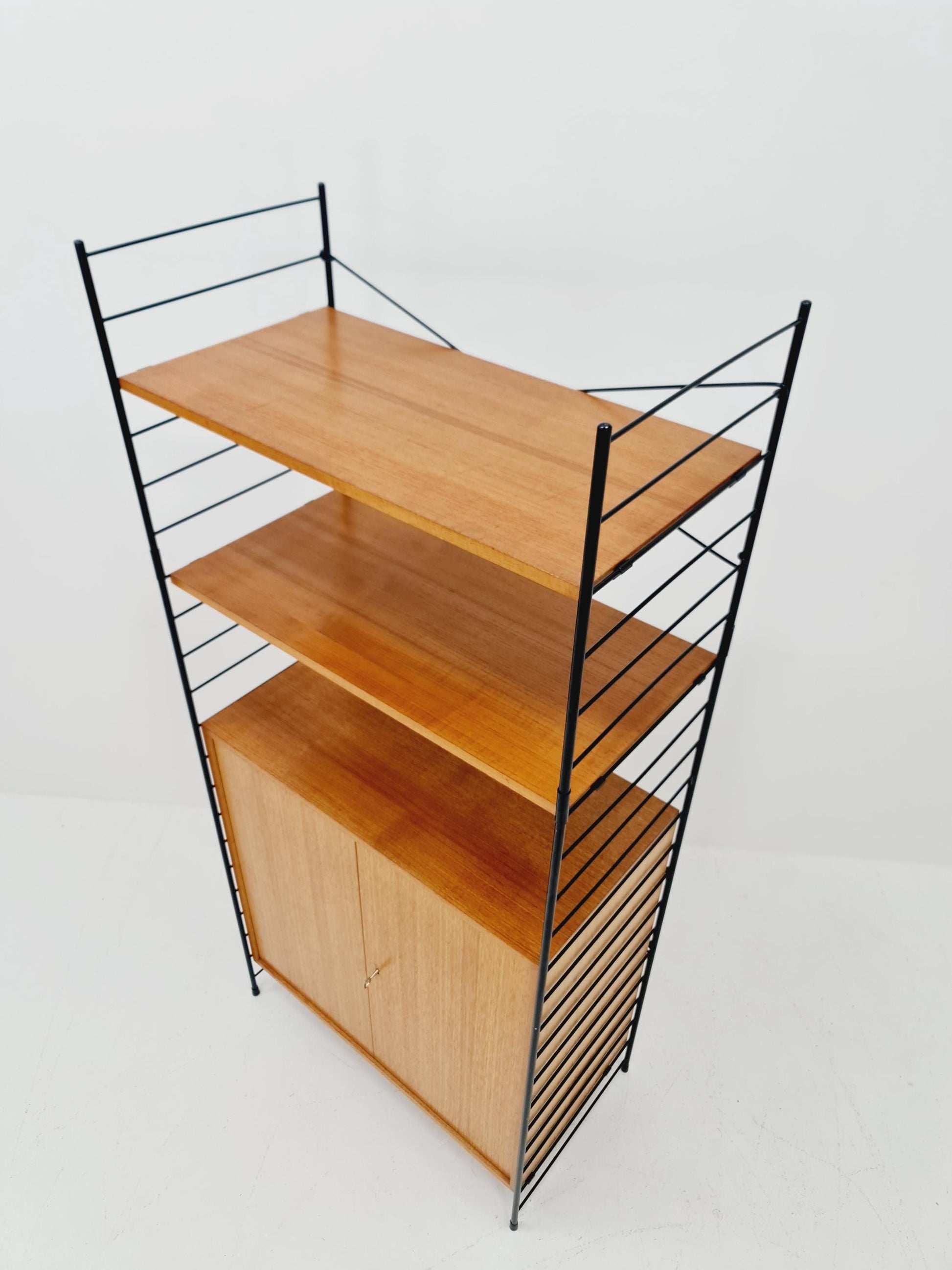 Free standing String shelf-system, bookcase with cabinet teak by WHB Germany, 1950s