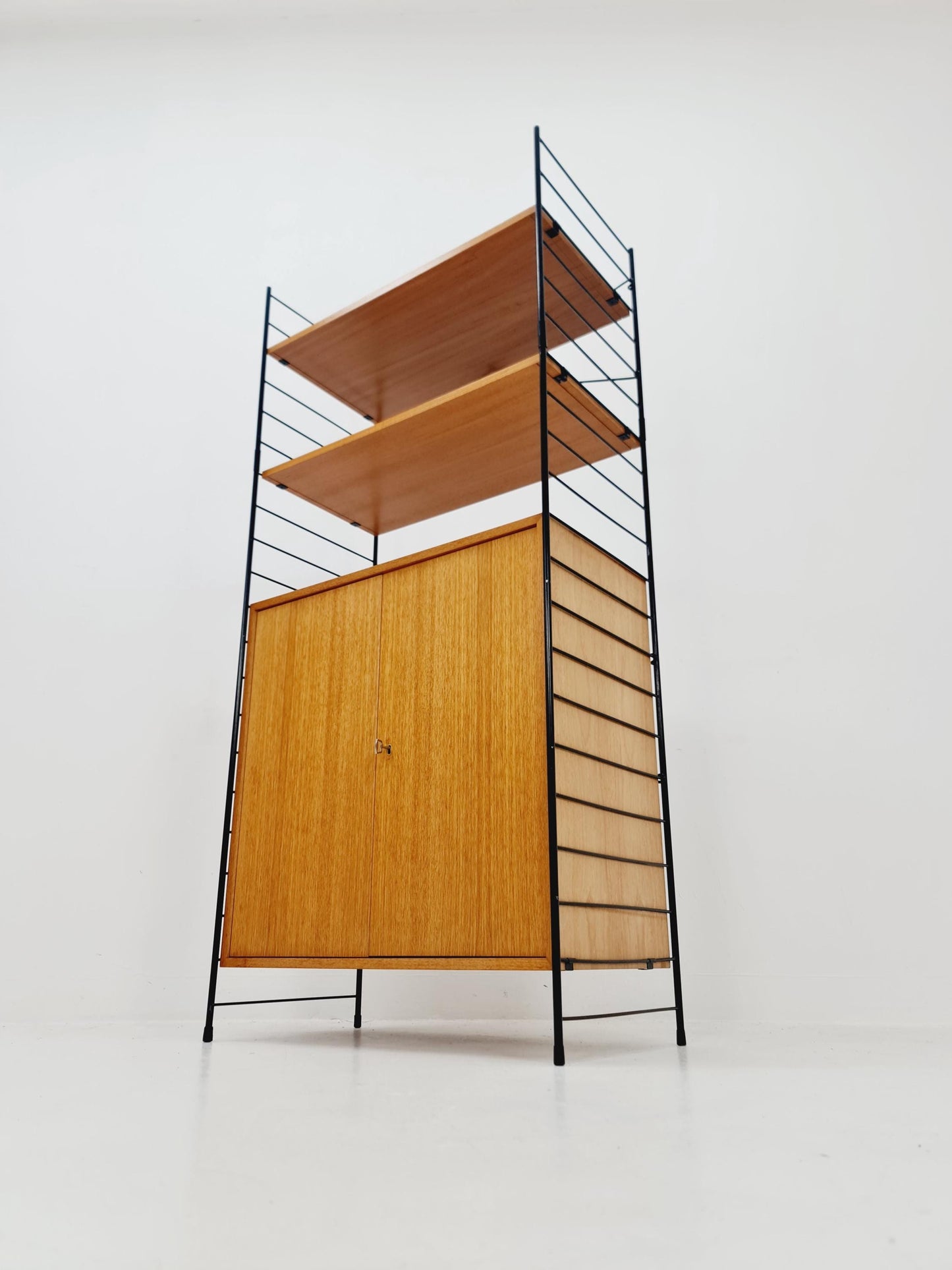 Free standing String shelf-system, bookcase with cabinet teak by WHB Germany, 1950s