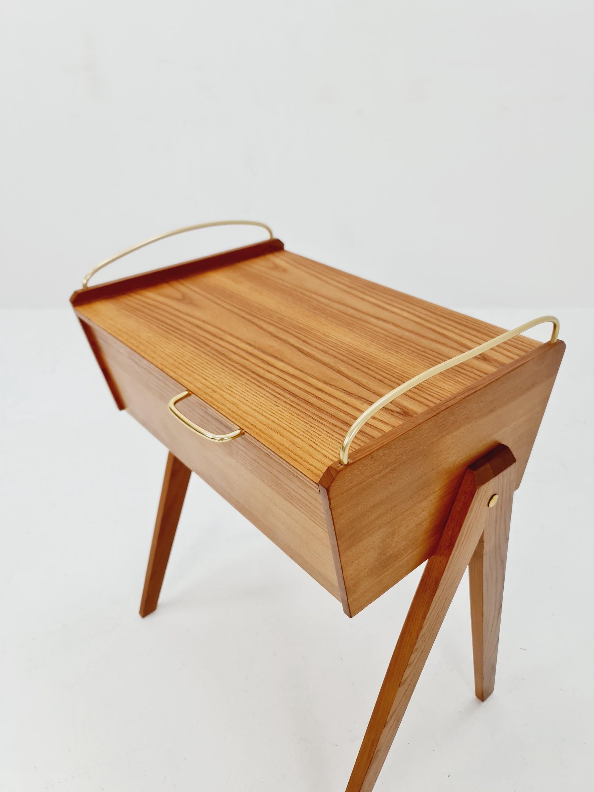 Vintage Ash wood sweing table/ side table cabinet, 1960s
