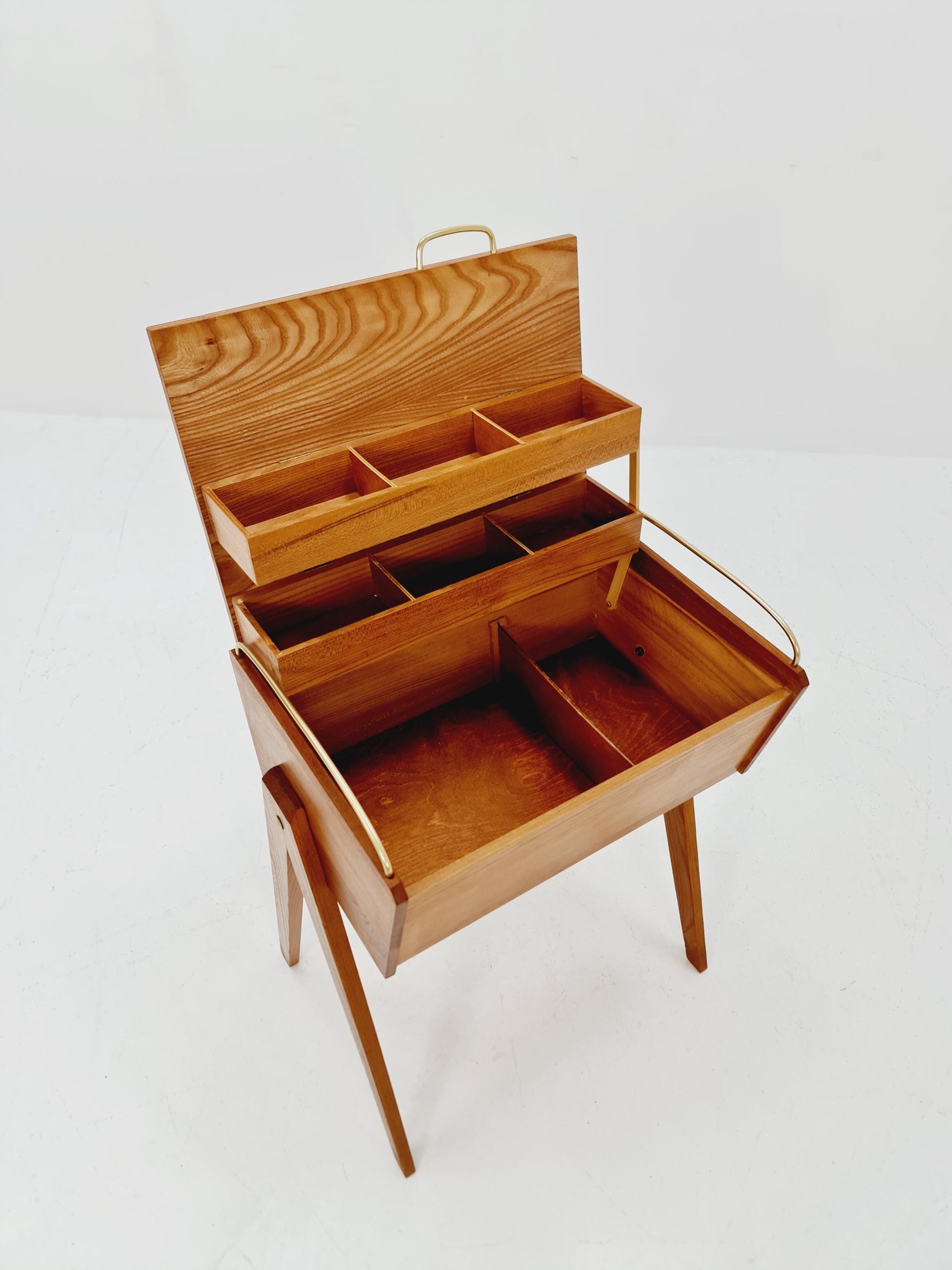 Vintage Ash wood sweing table/ side table cabinet, 1960s
