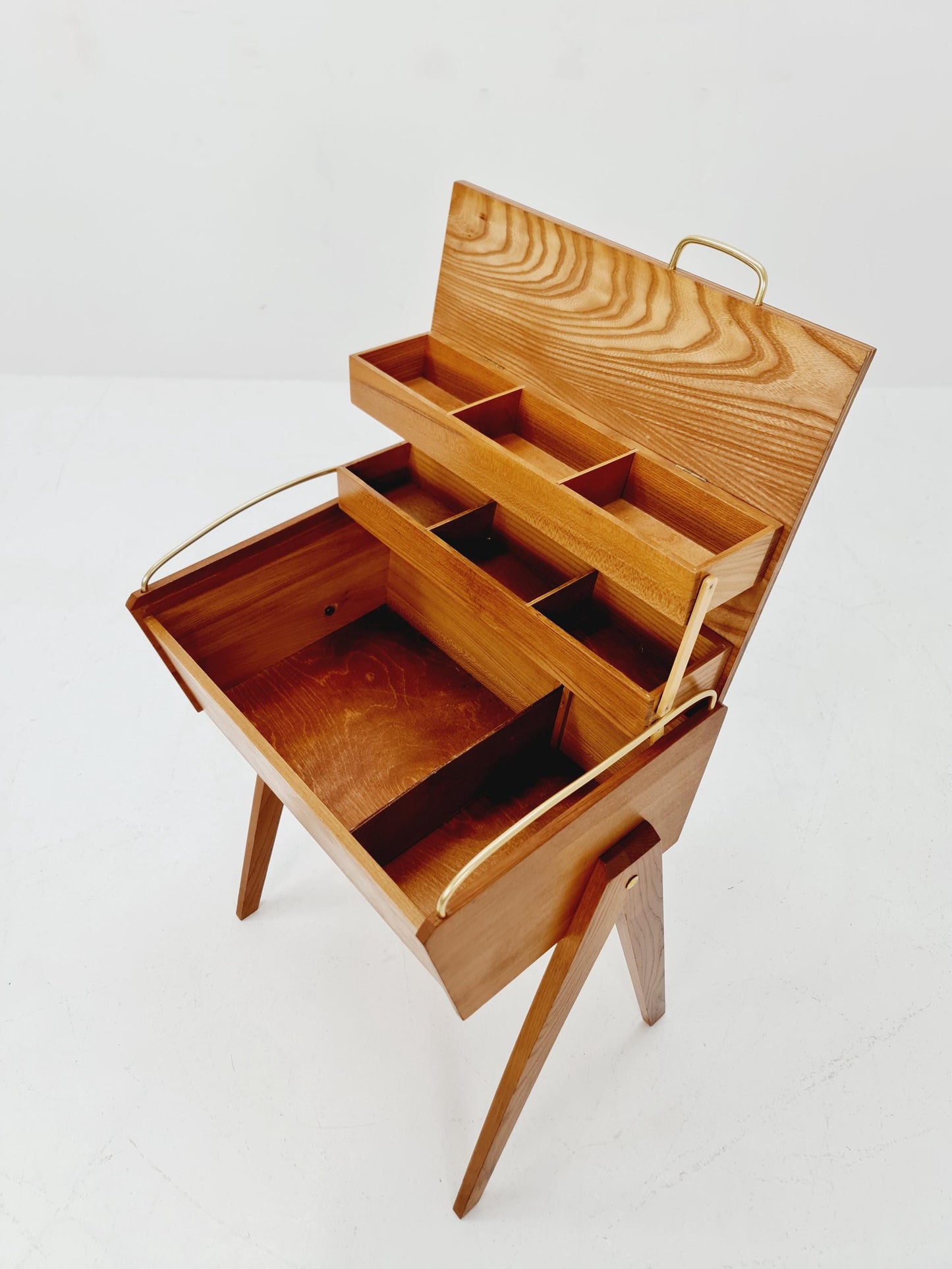 Vintage Ash wood sweing table/ side table cabinet, 1960s