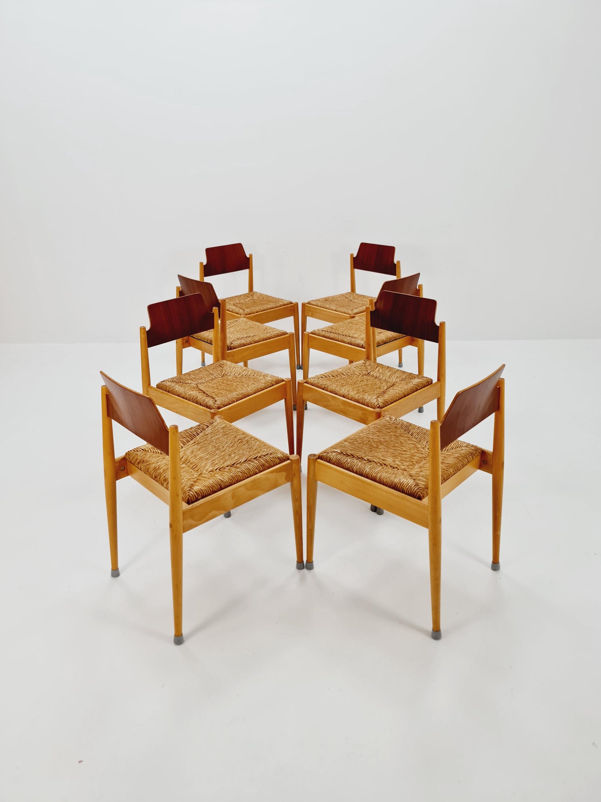 1 of 8 Vintage Teak German Dining Chairs by Egon Eiermann for Wilde and Spieth , 1950s,