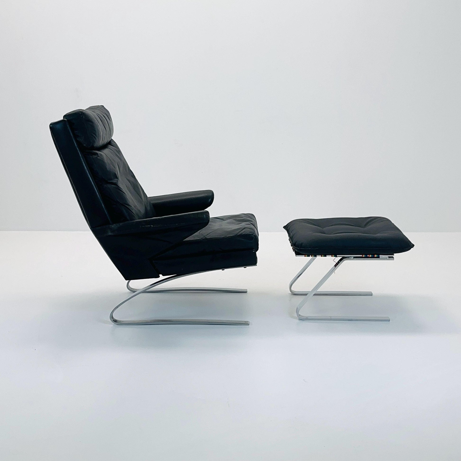 mid Century Black Swing Lounge Chair & Ottoman by Reinhold Adolf for Cor Germany 1960s