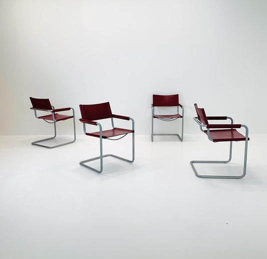 set of 4 mid century Mg5 leather cantilevered chairs for Mart Stam by Matteo Grassi italy 1980s
