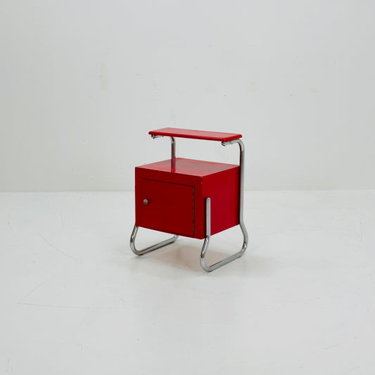 Bauhaus night cabinet/nightstand with shelf in red 1970s