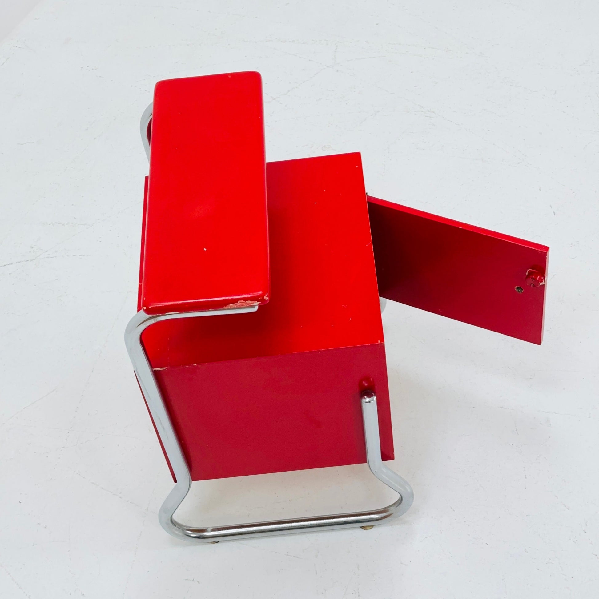 Bauhaus night cabinet/nightstand with shelf in red 1970s