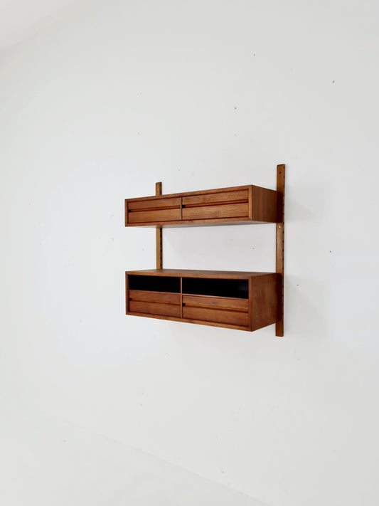 Midcentury Danish walnut Wall-Mounted Shelving Unit, by Royal for Poul Cadovius, 1960s