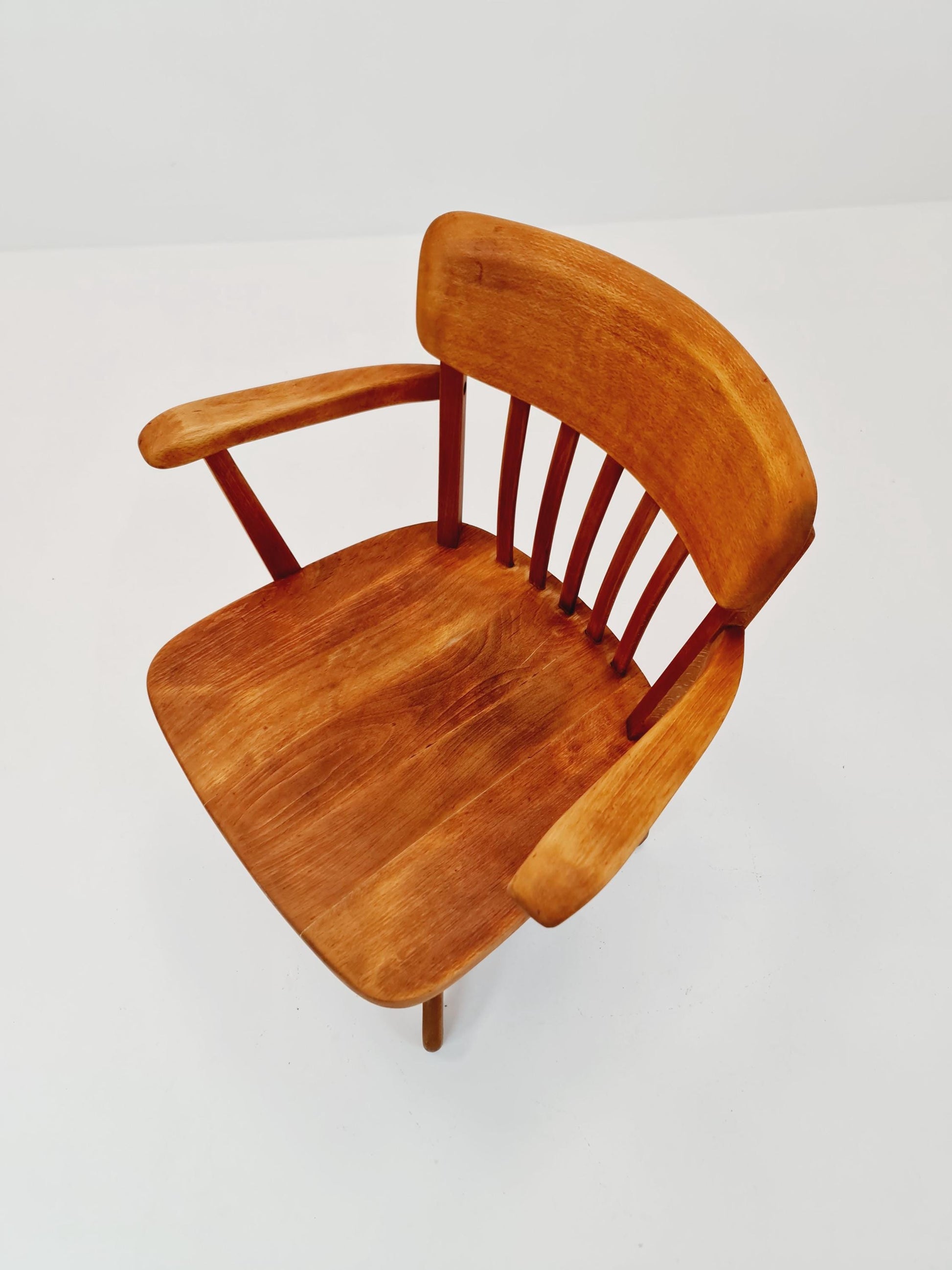 Bauhaus swivel office Armchair in solid wood By stollgiroflex 1930s