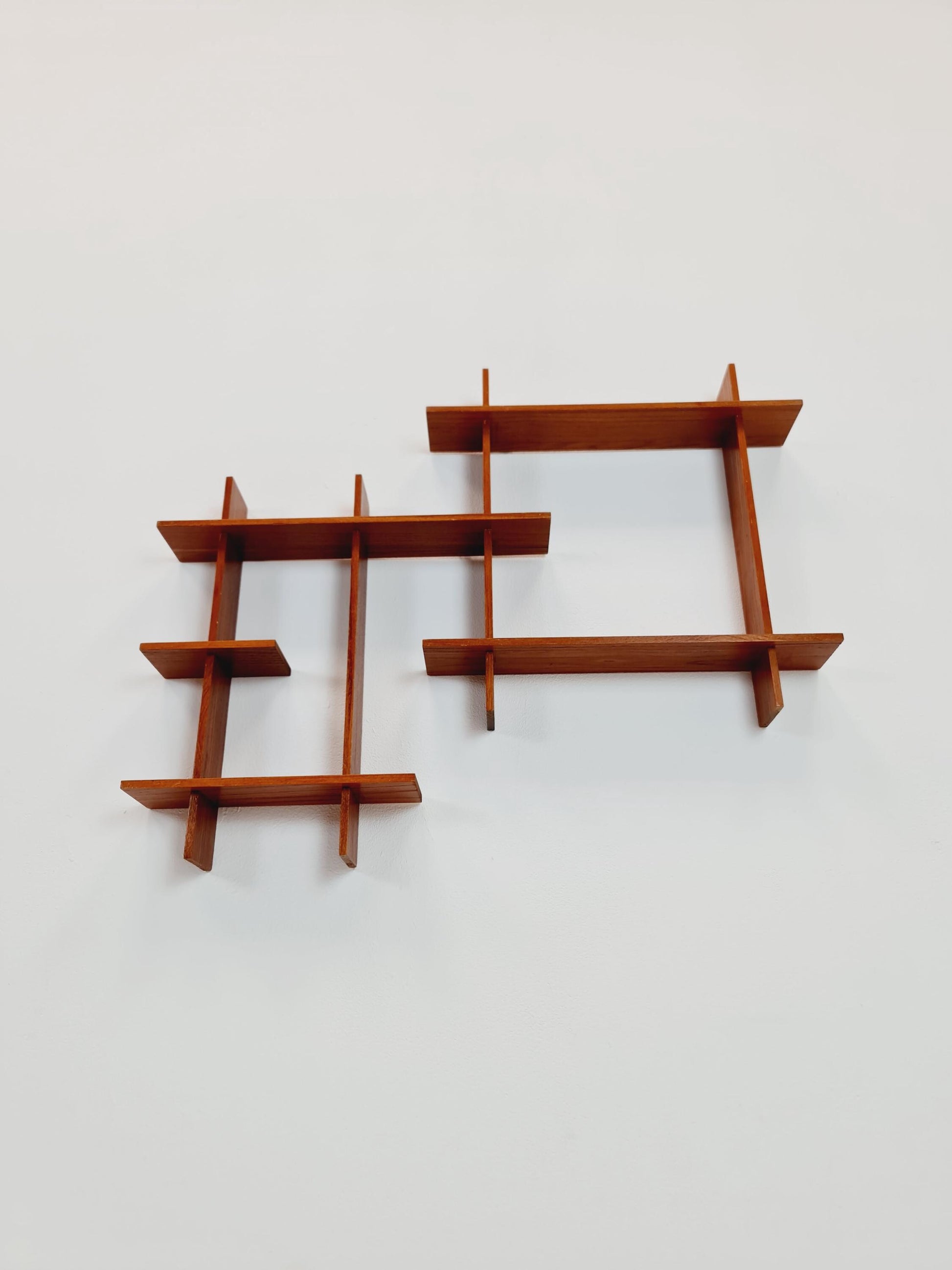 Vintage teak wall cross shelf Sweden 1960s