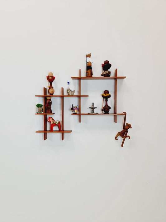 Vintage teak wall cross shelf Sweden 1960s