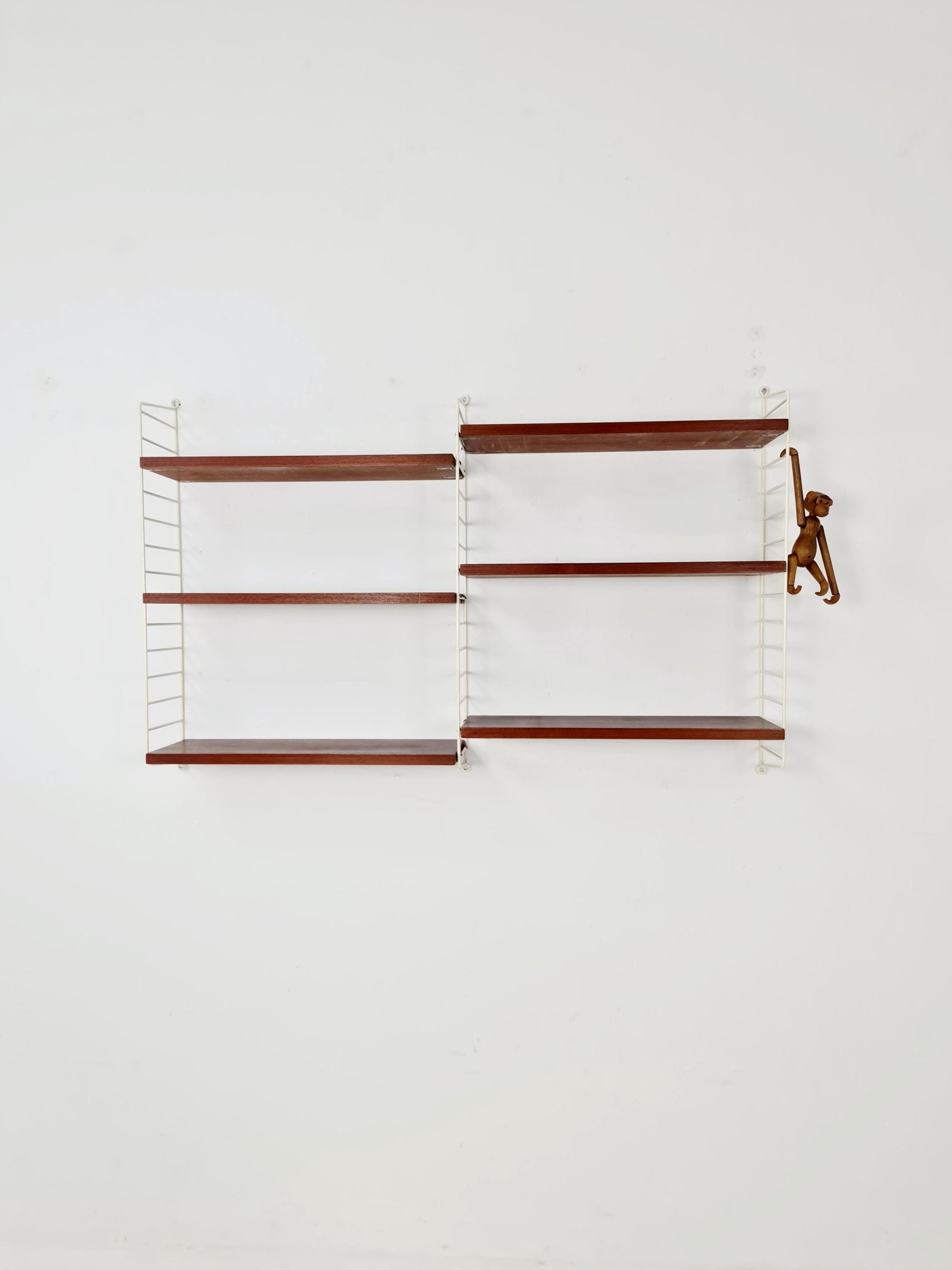 Original MCM Teak shelving system - consists of white lacquered metal ladders, from string Stockholm 1960s